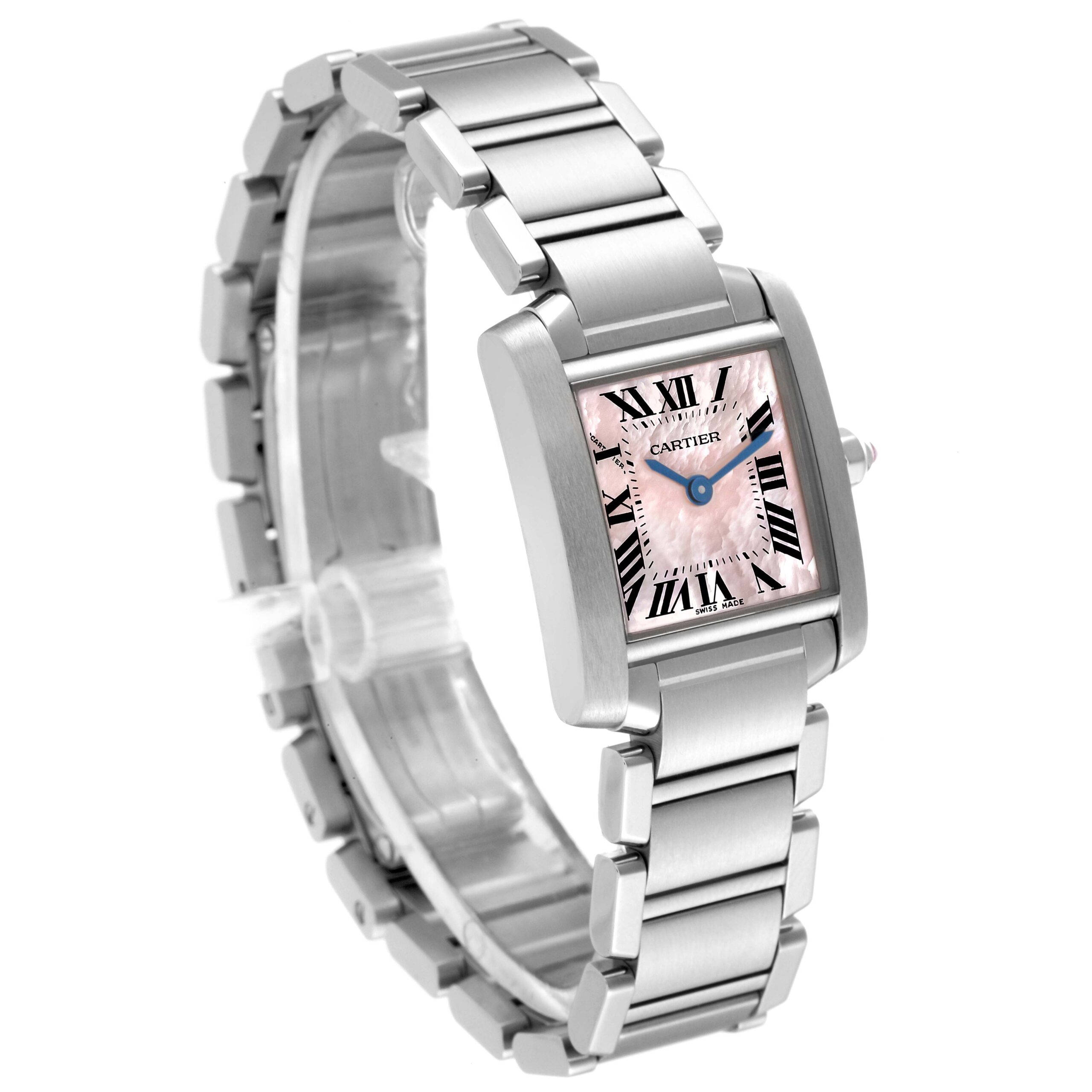 Cartier Tank Francaise Pink Mother of Pearl Steel Ladies Watch W51028Q3