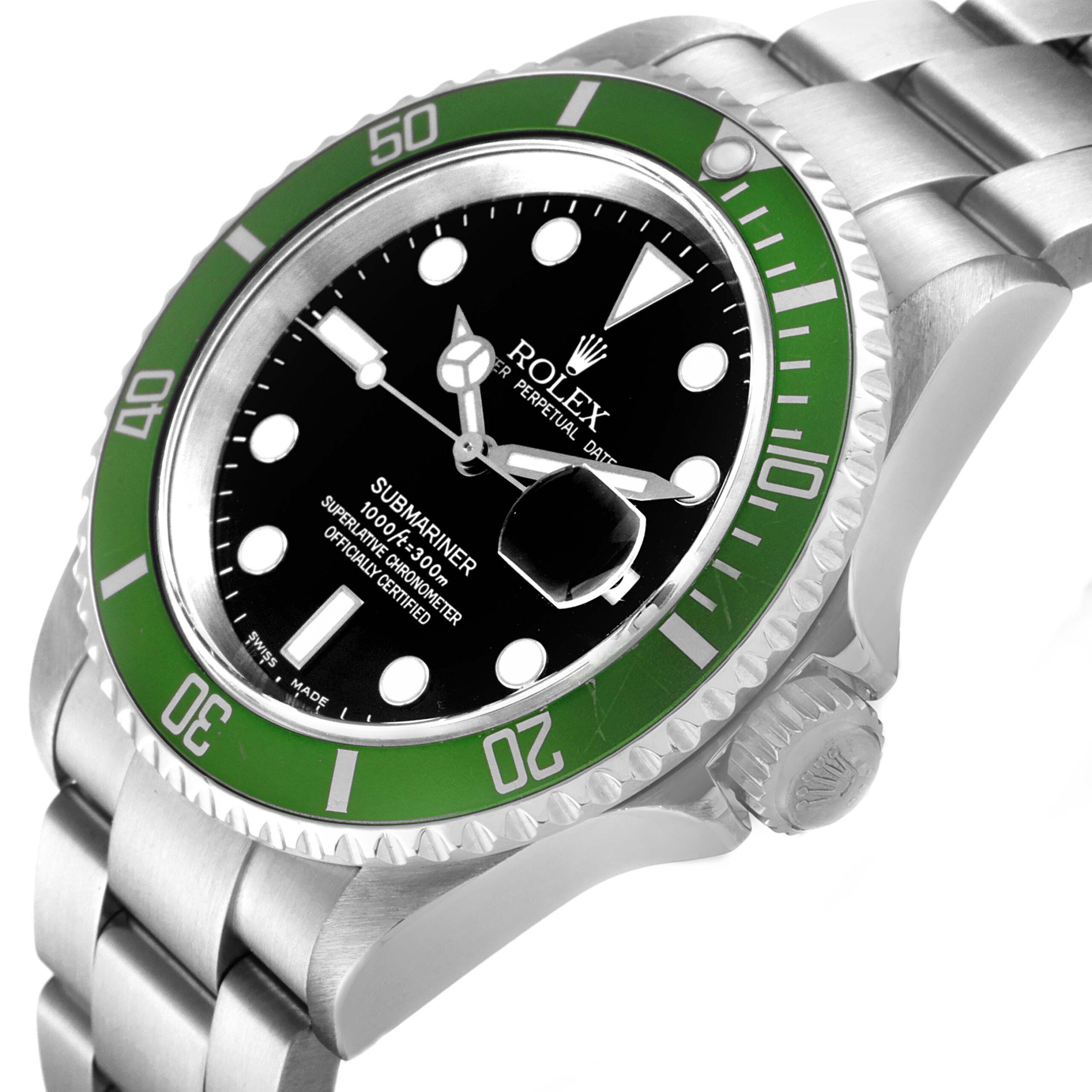 Rolex Submariner Kermit Green Bezel Flat 4 Steel Mens Watch 16610LV