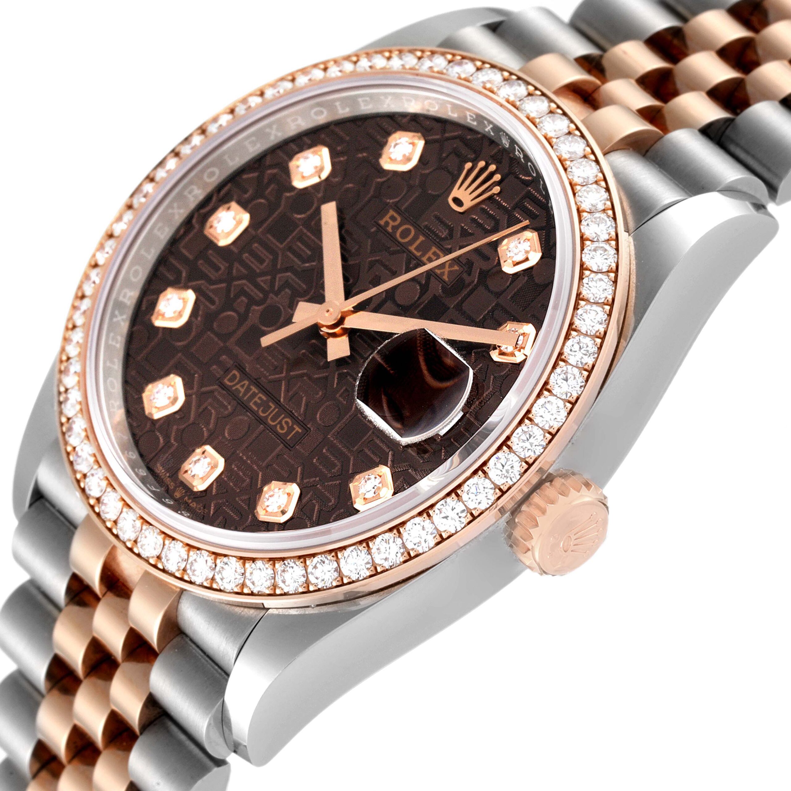 Rolex Datejust Steel Rose Gold Diamond Mens Watch 126281 Box Card