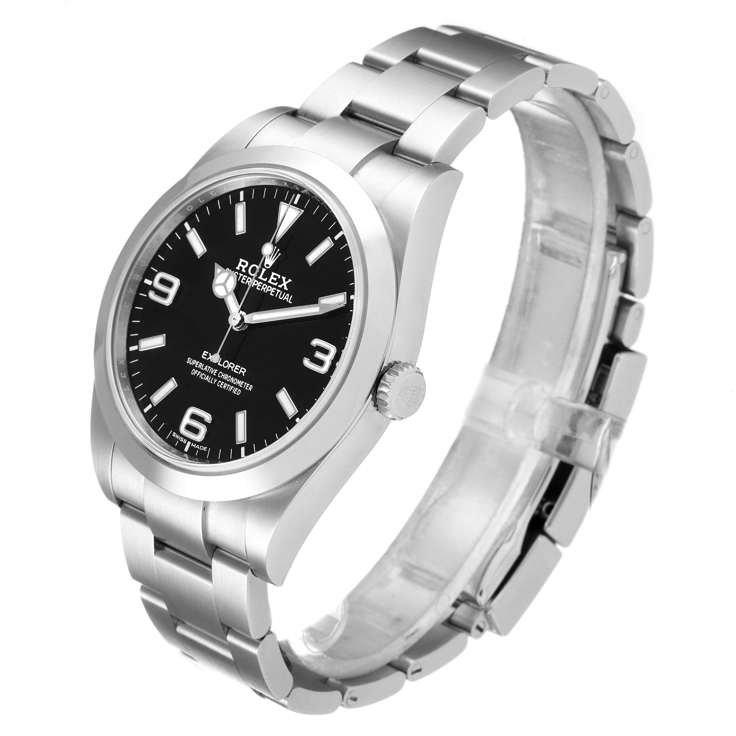 Rolex Explorer I Luminescent Arabic Numerals Steel Mens Watch 214270 Box Card