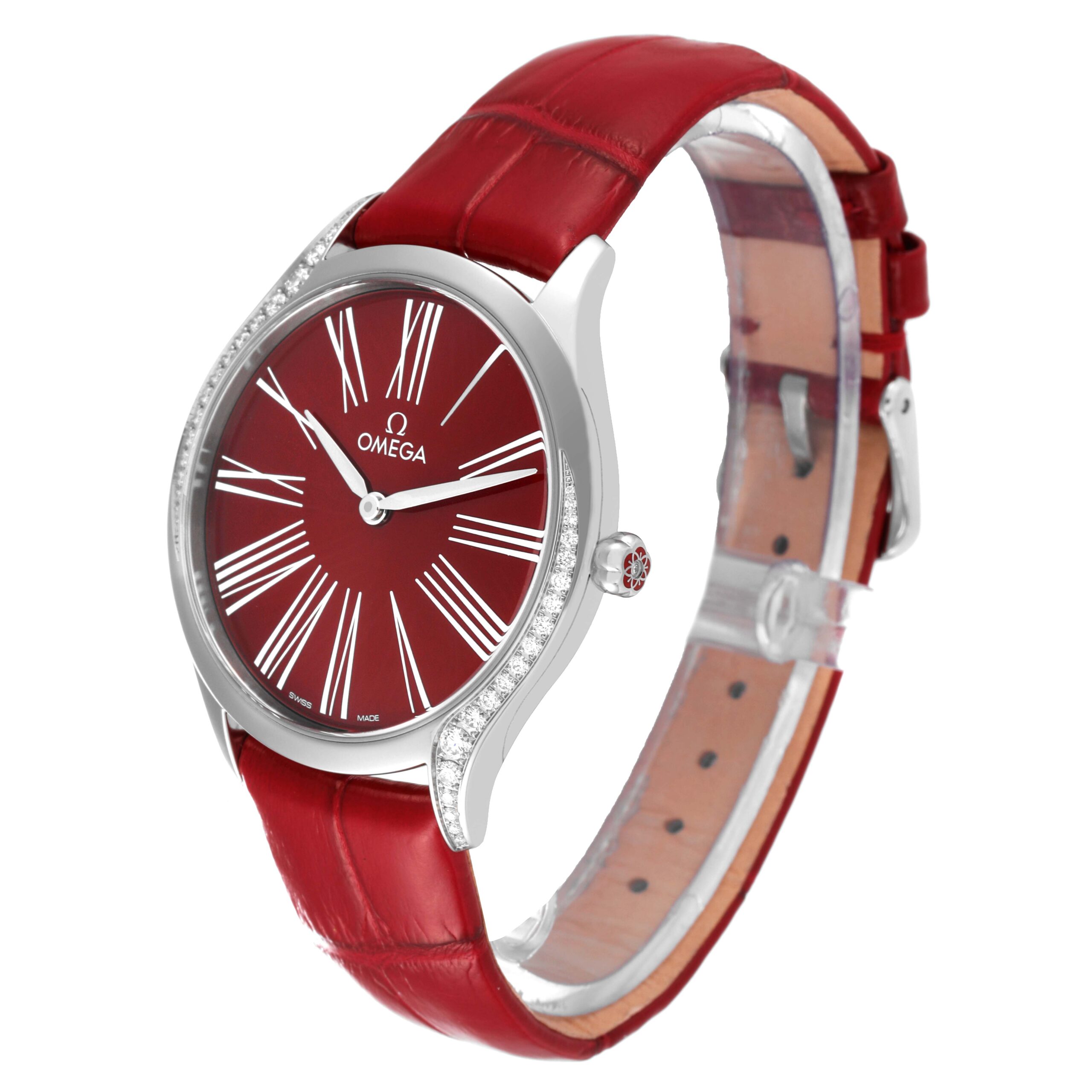 Omega DeVille Tresor Diamond Red Dial Ladies Watch 428.18.36.60.11.002 Box Card