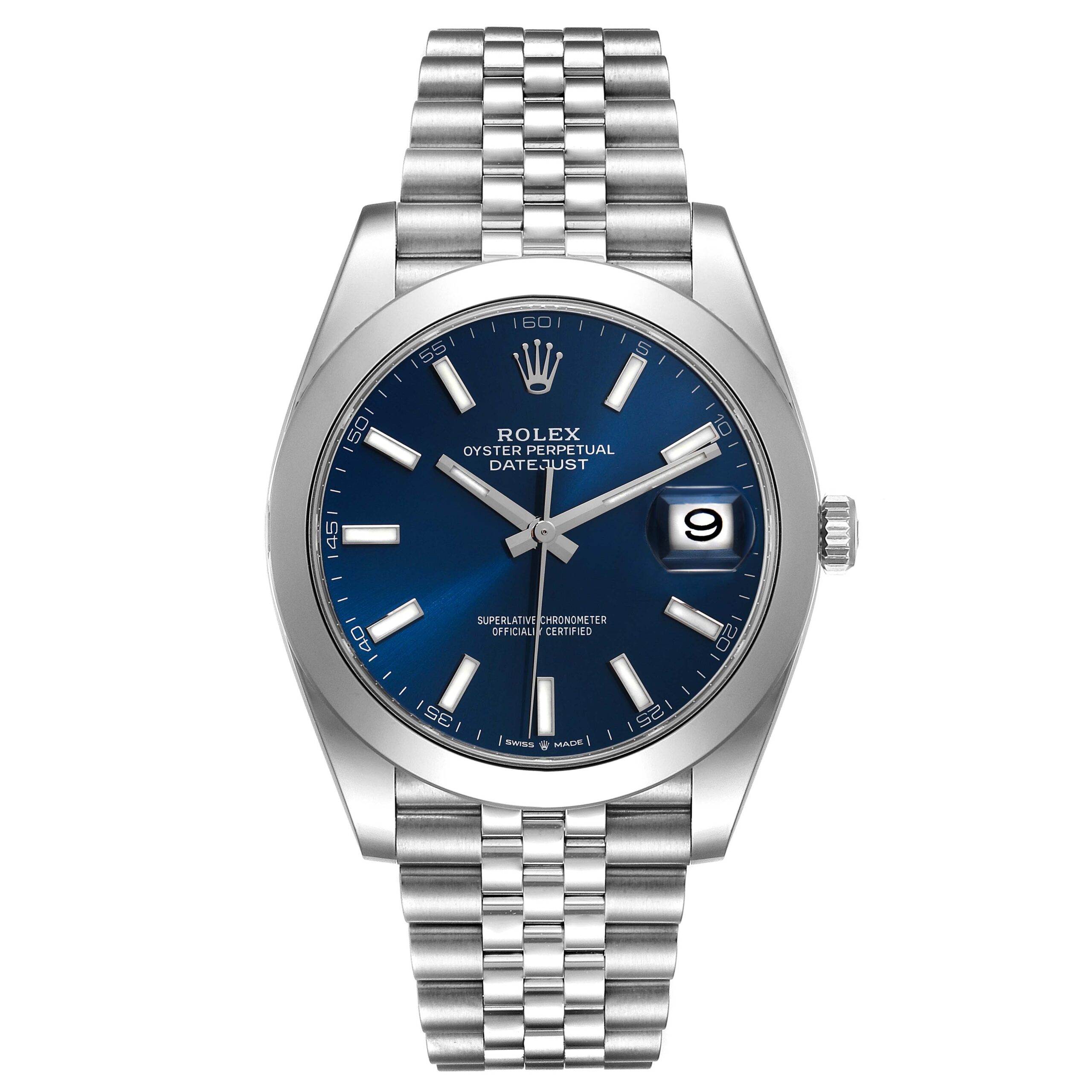 Rolex Datejust 41 Blue Dial Smooth Bezel Steel Mens Watch 126300 Unworn