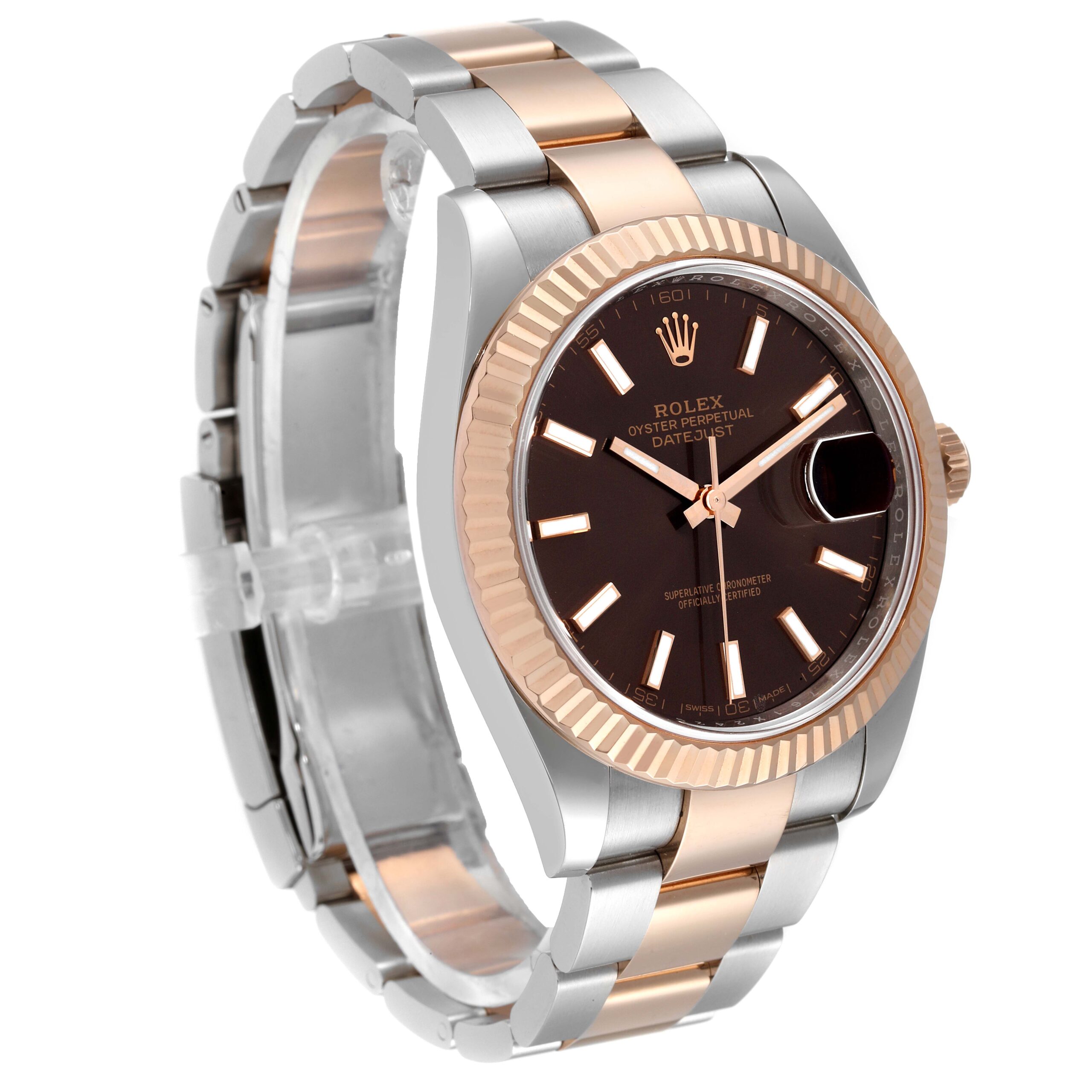 Rolex Datejust 41 Steel Rose Gold Chocolate Dial Mens Watch 126331 Box Card