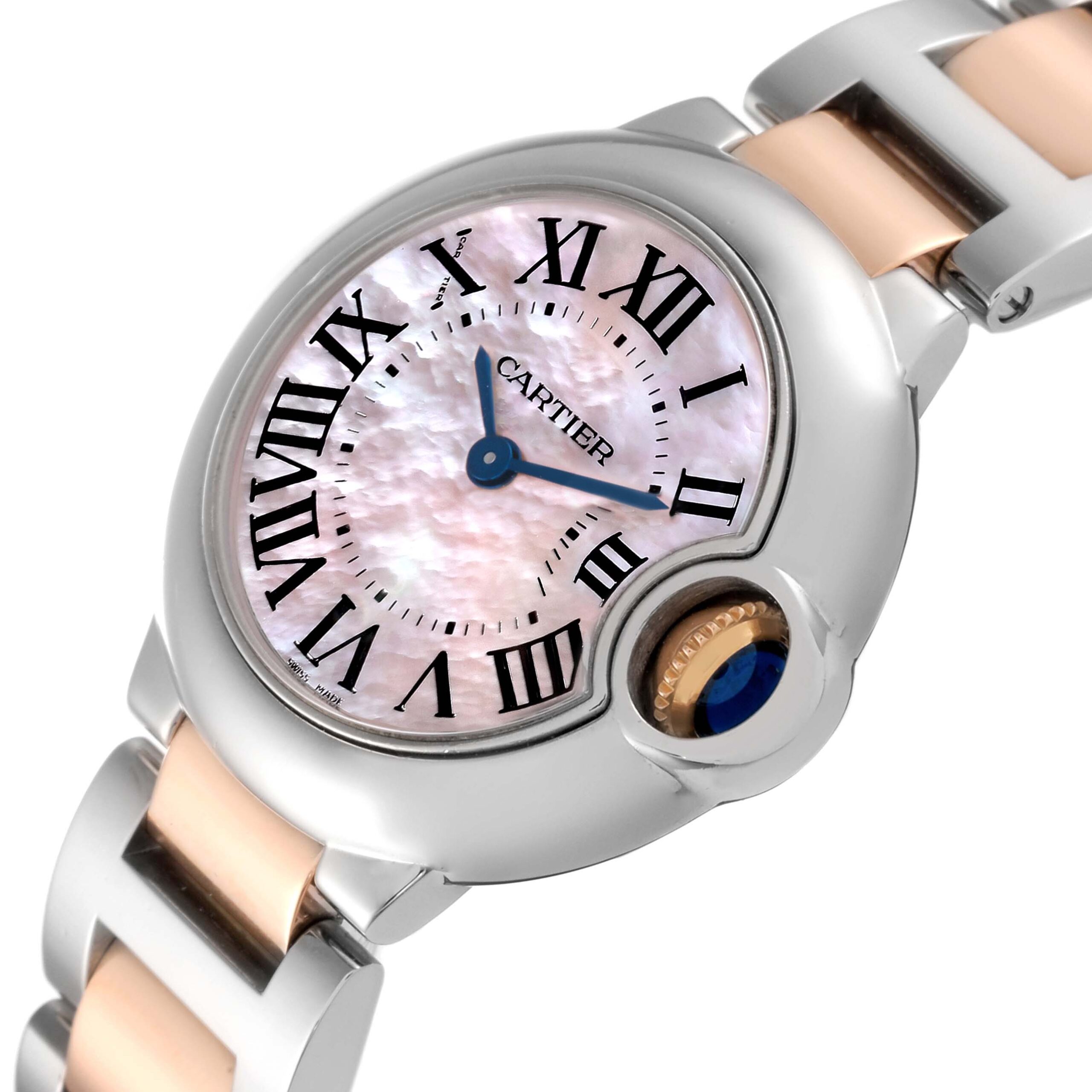 Cartier Ballon Bleu Steel Rose Gold Pink MOP Dial Watch W6920034 Box Papers