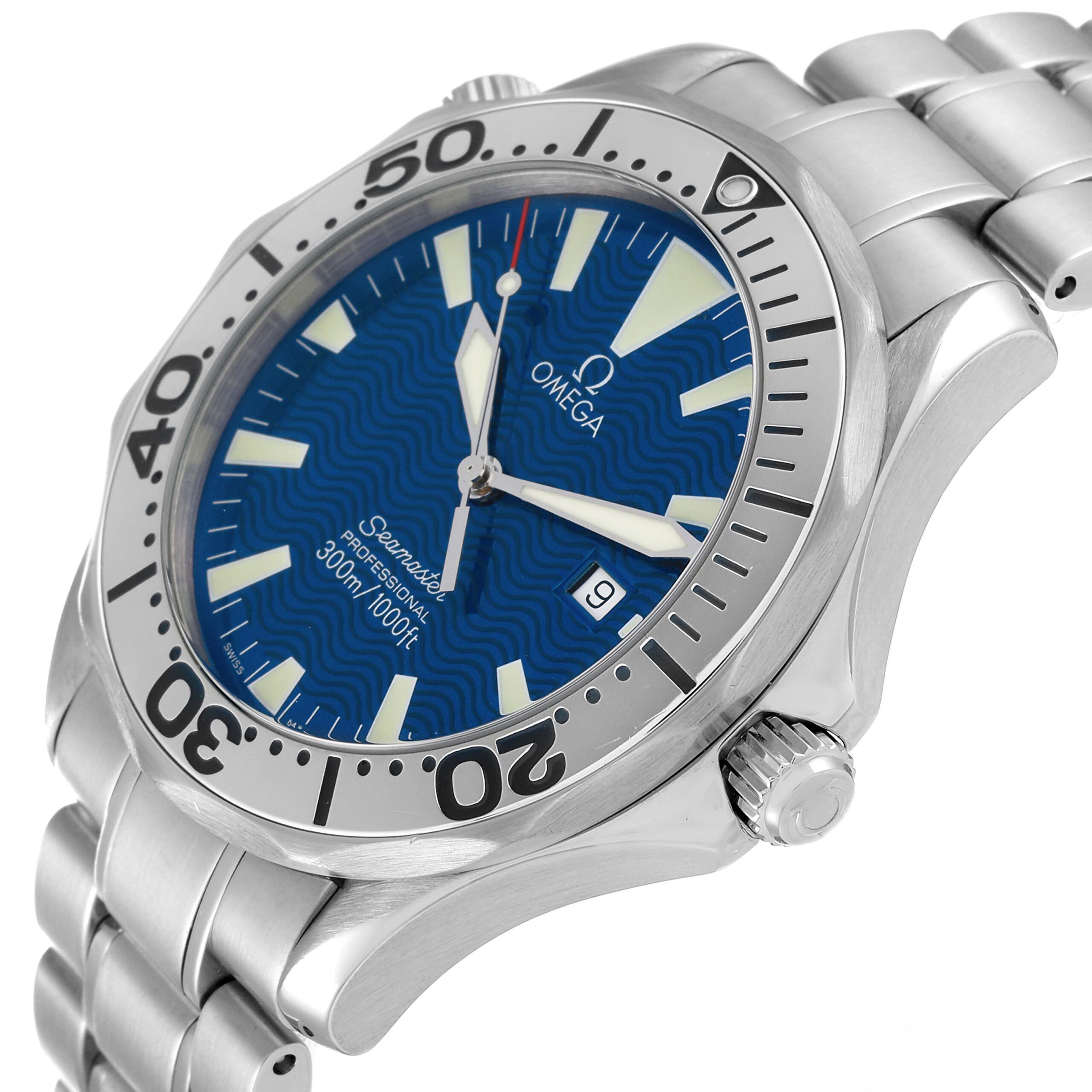Omega Seamaster Electric Blue Wave Dial Steel Mens Watch 2265.80.00