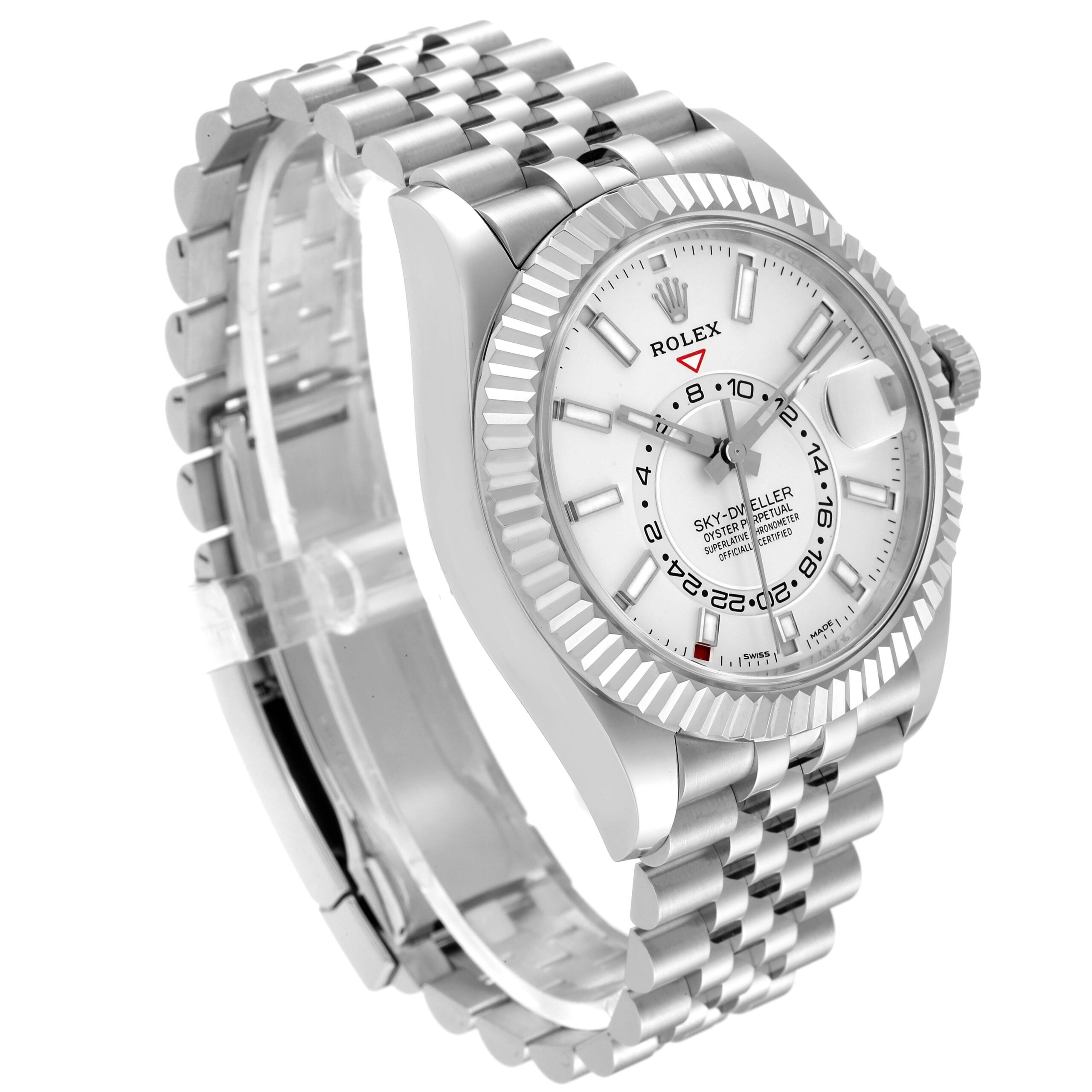 Rolex Sky-Dweller Silver Dial Steel White Gold Mens Watch 326934 Box Card