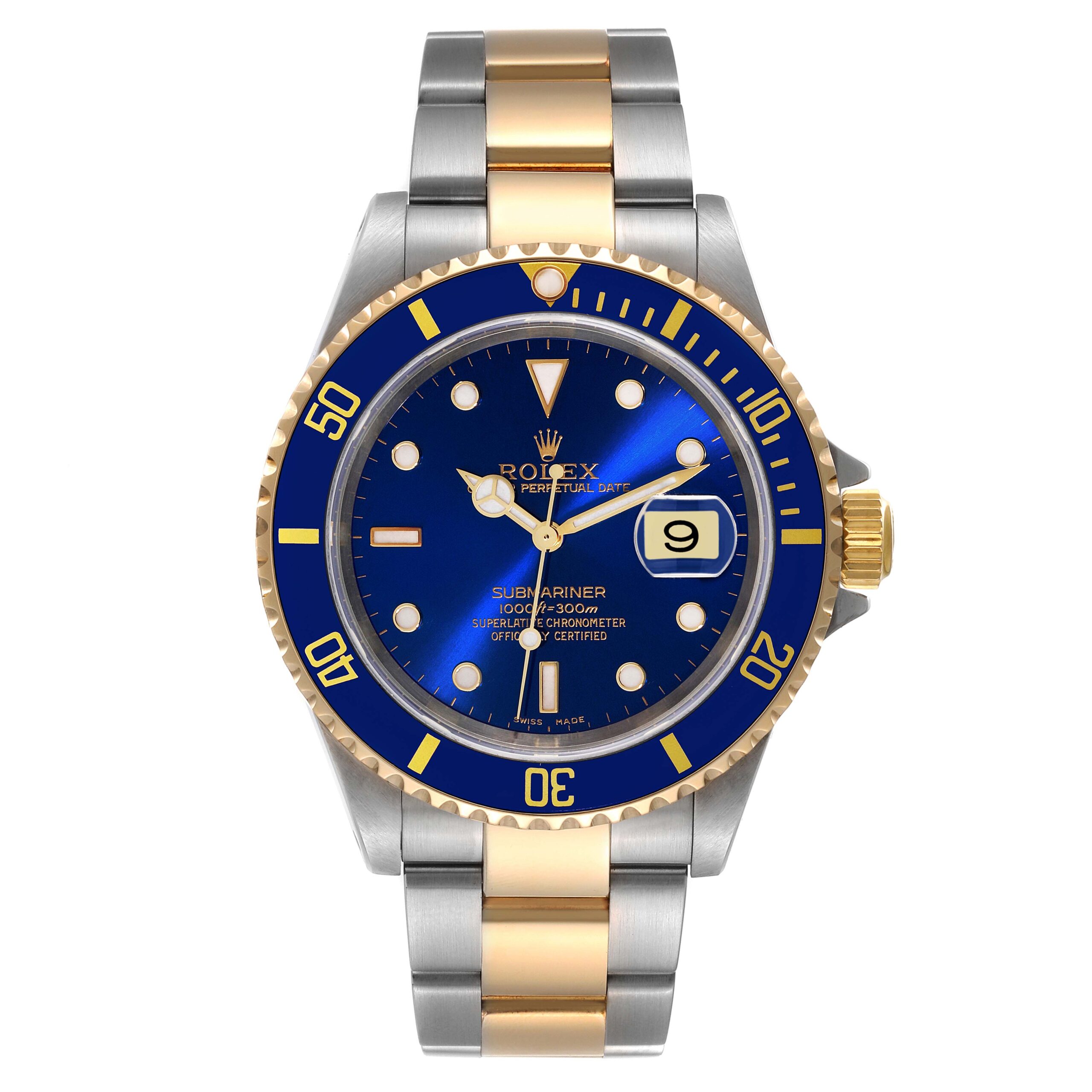 Rolex Submariner Blue Dial Steel Yellow Gold Mens Watch 16613