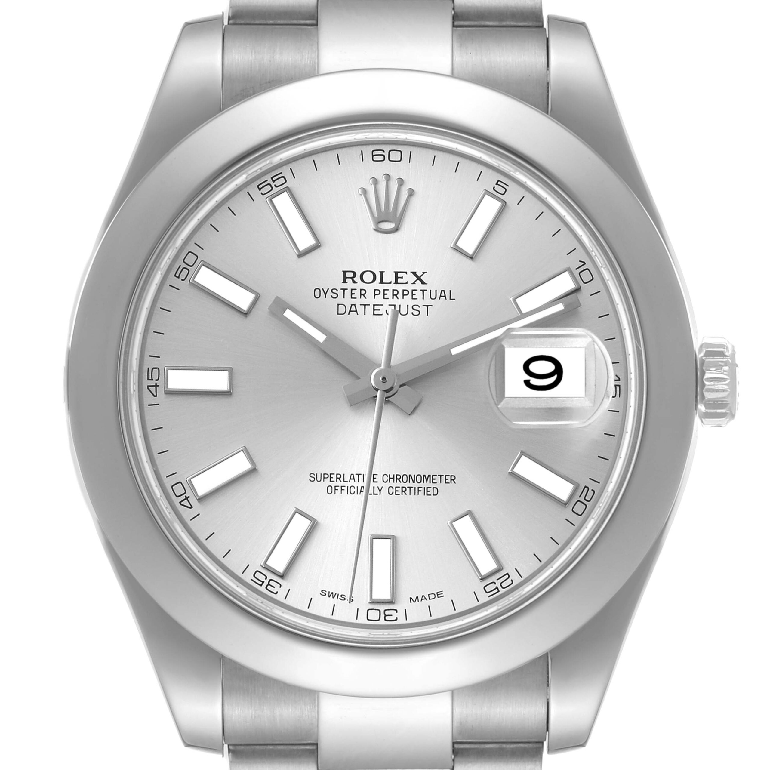 Rolex Datejust II 41mm Silver Baton Dial Steel Mens Watch 116300