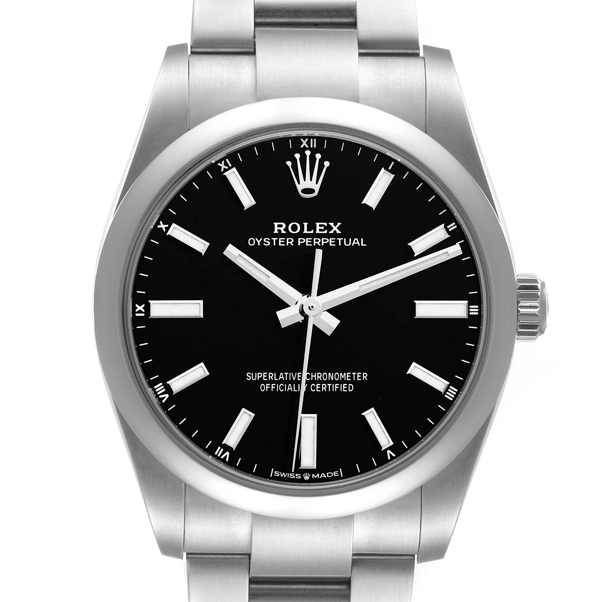 Rolex Oyster Perpetual 34mm Black Dial Steel Mens Watch 124200 Unworn