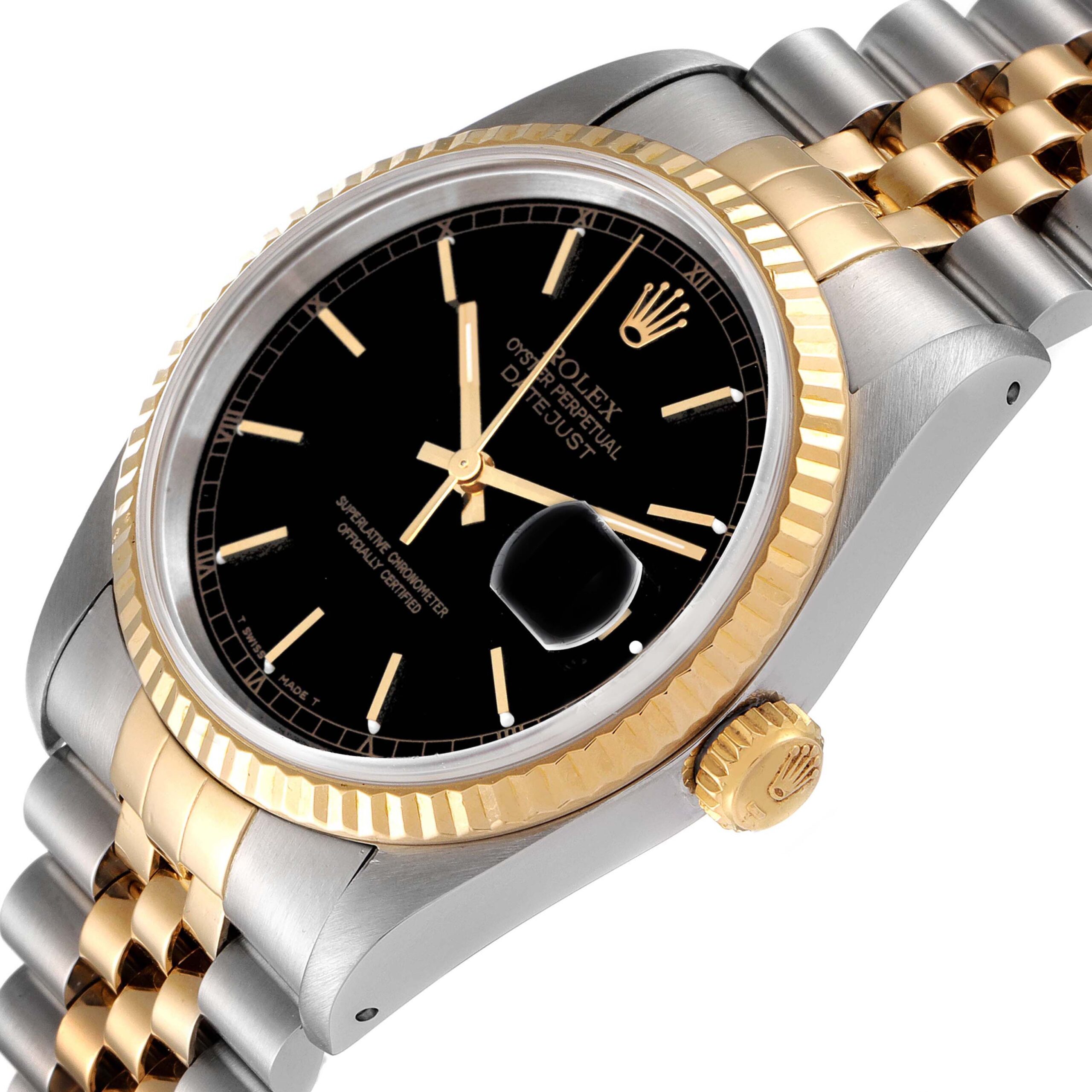 Rolex Datejust Steel Yellow Gold Black Dial Mens Watch 16233