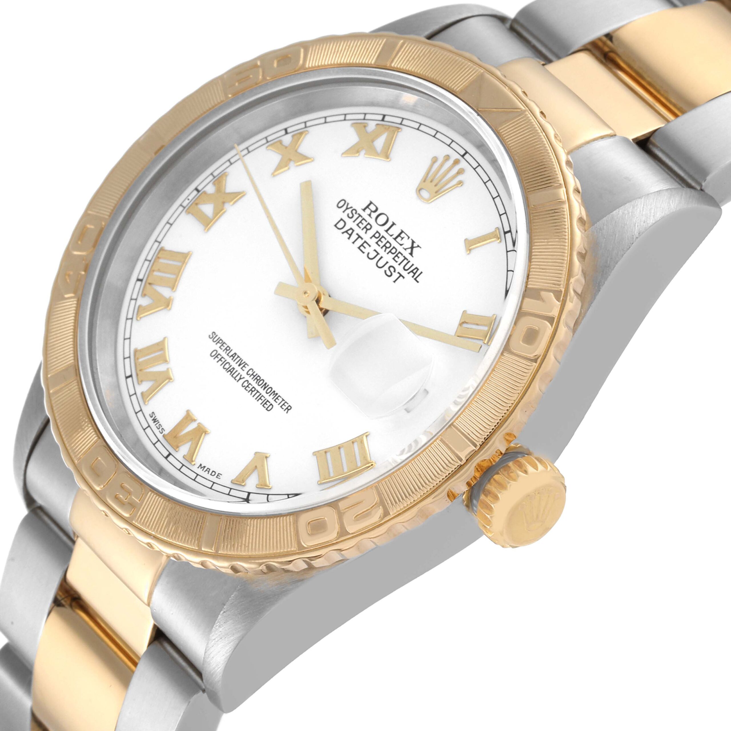Rolex Datejust Turnograph Steel Yellow Gold White Dial Watch 16263 Box Papers