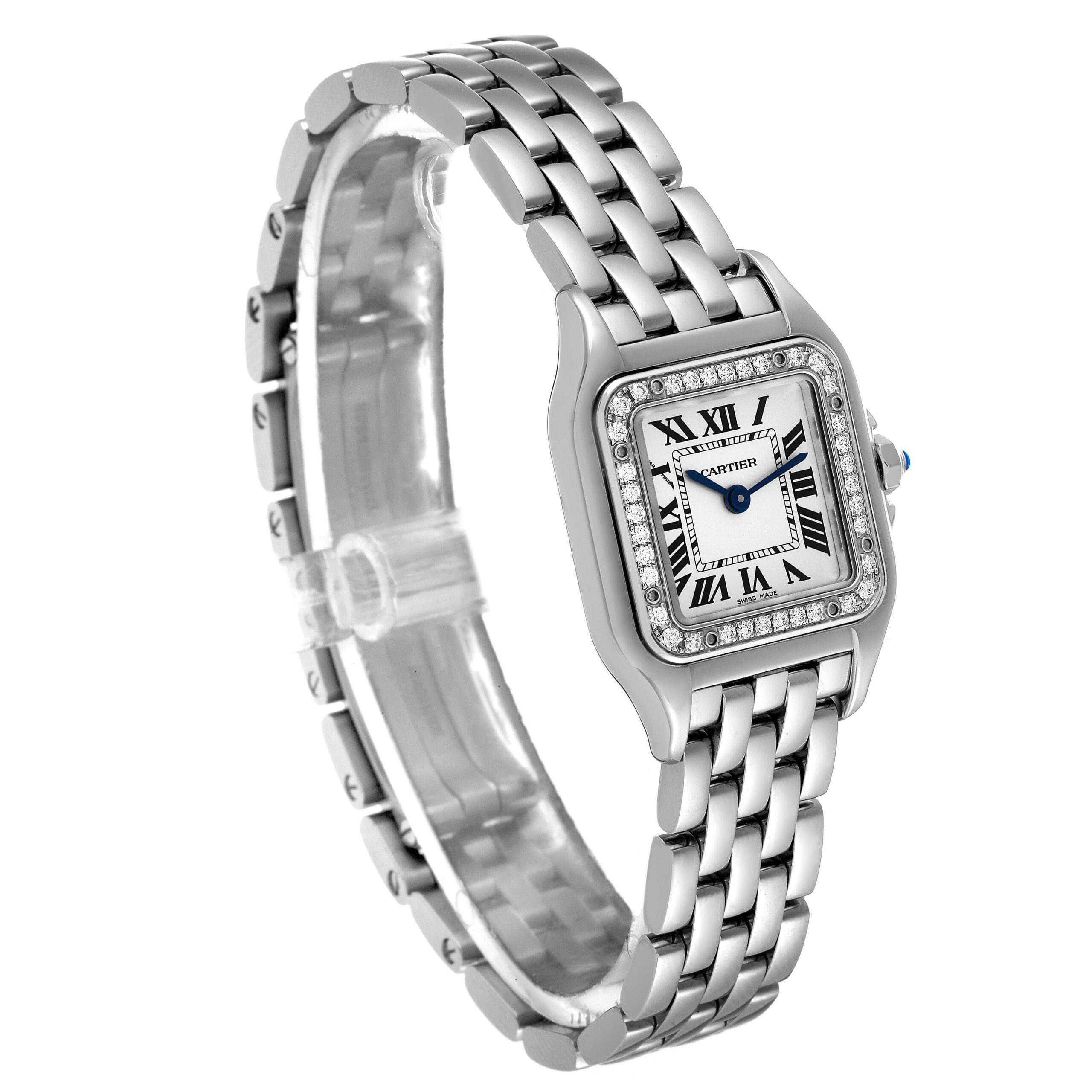 Cartier Panthere Small Steel Diamond Bezel Ladies Watch W4PN0007 Box Card