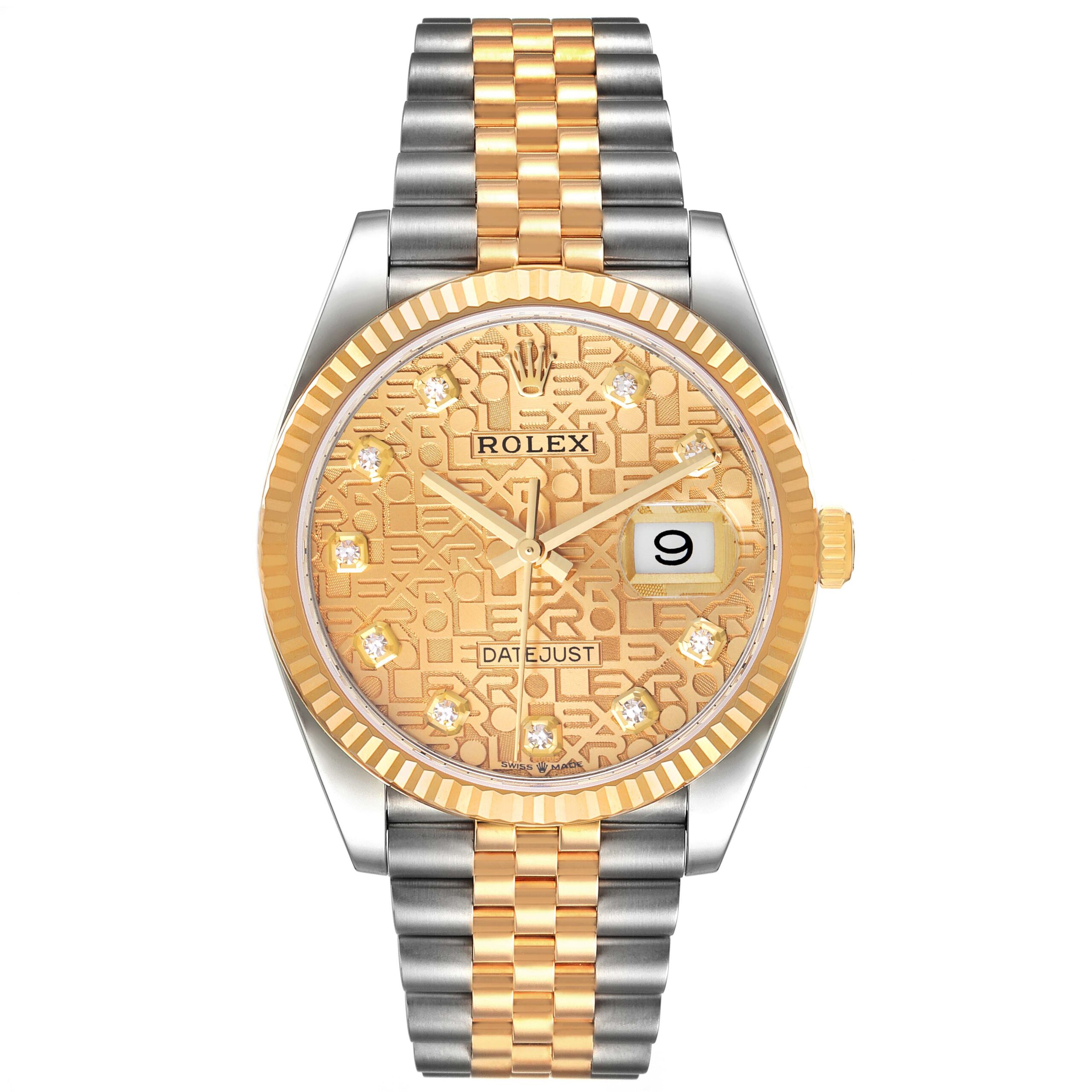 Rolex Datejust Steel Yellow Gold Diamond Dial Mens Watch 126233