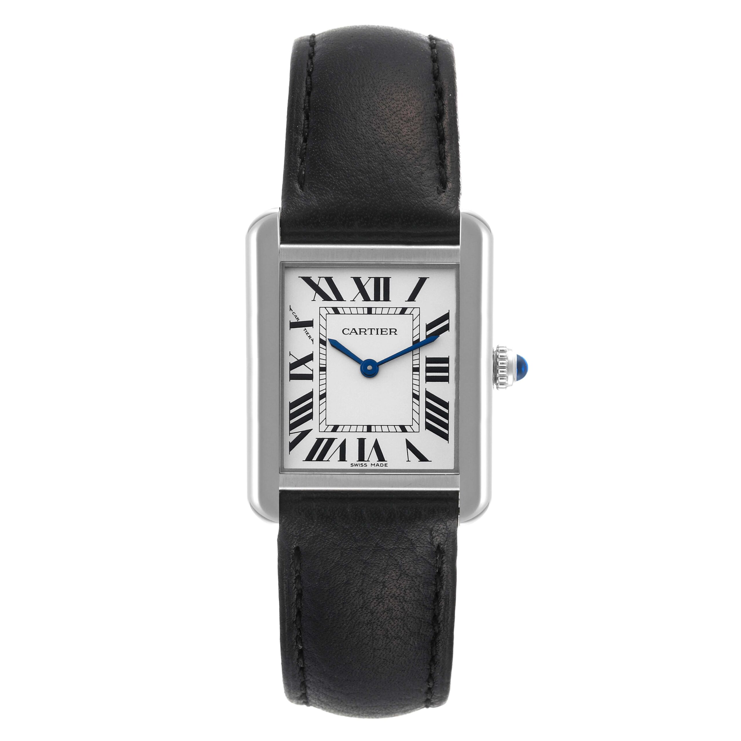 Cartier Tank Solo Steel Black Strap Quartz Ladies Watch WSTA0030 Box Card