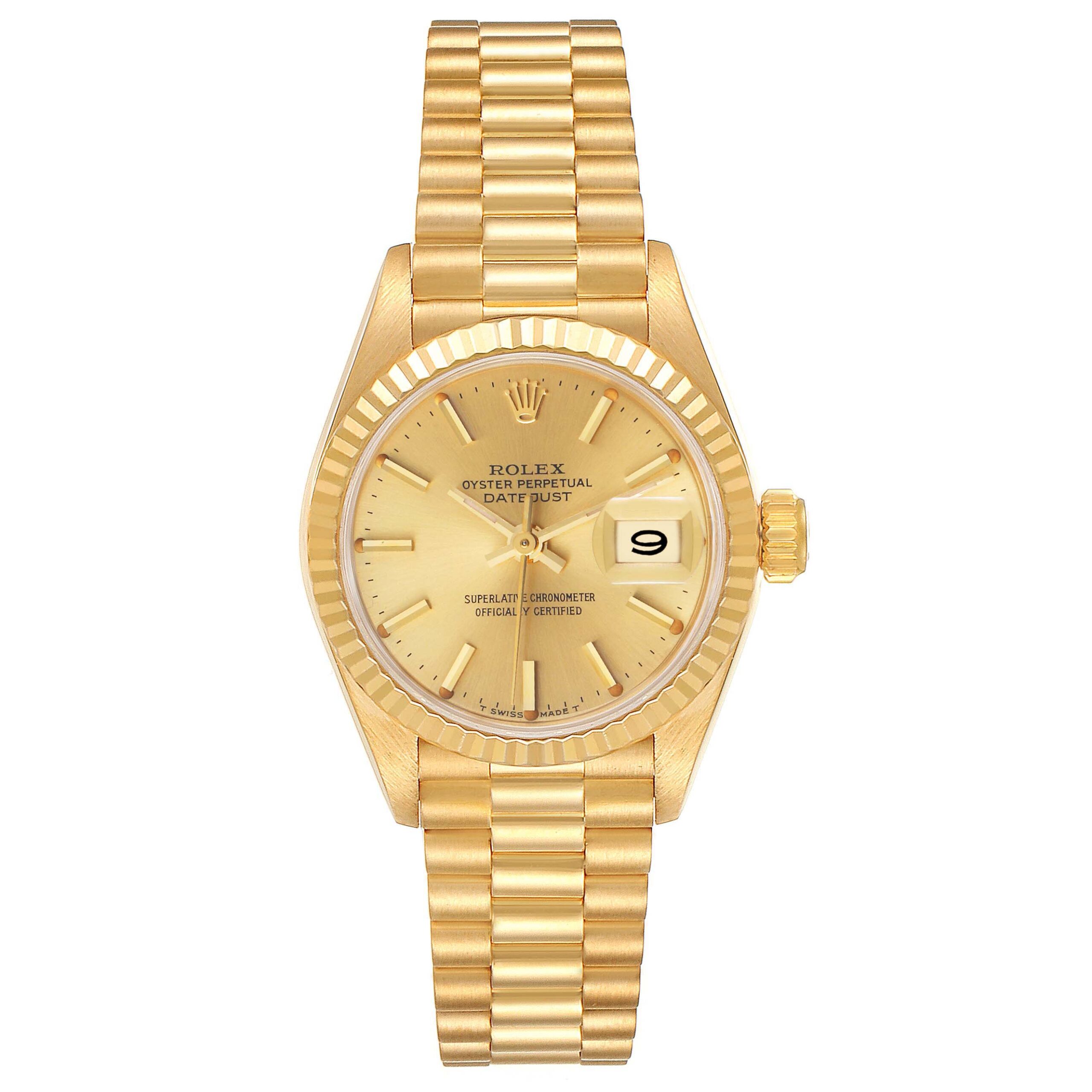 Rolex President Datejust 18K Yellow Gold Champagne Dial Ladies Watch 69178