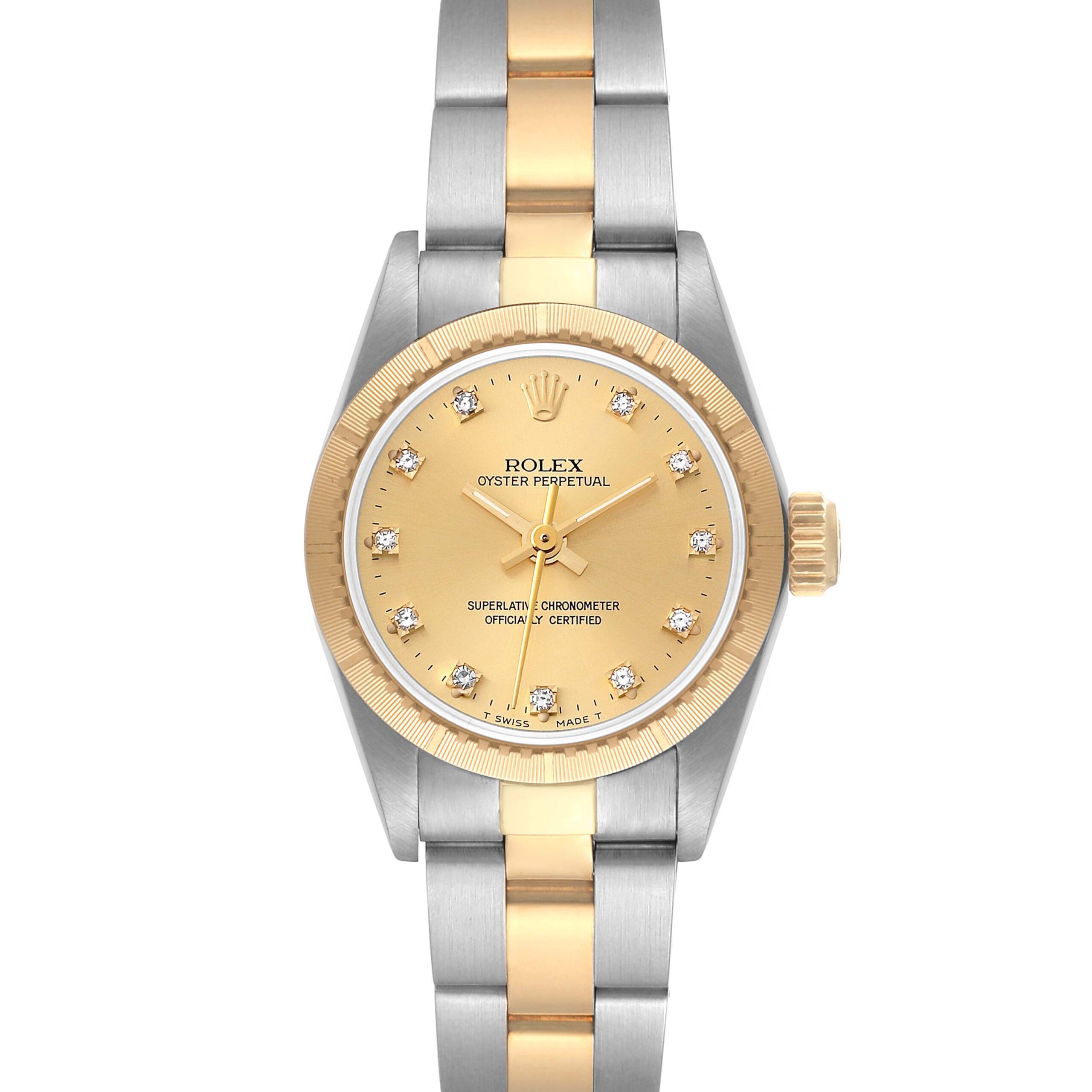 Rolex Oyster Perpetual NonDate Steel Yellow Gold Diamond Ladies Watch 67243