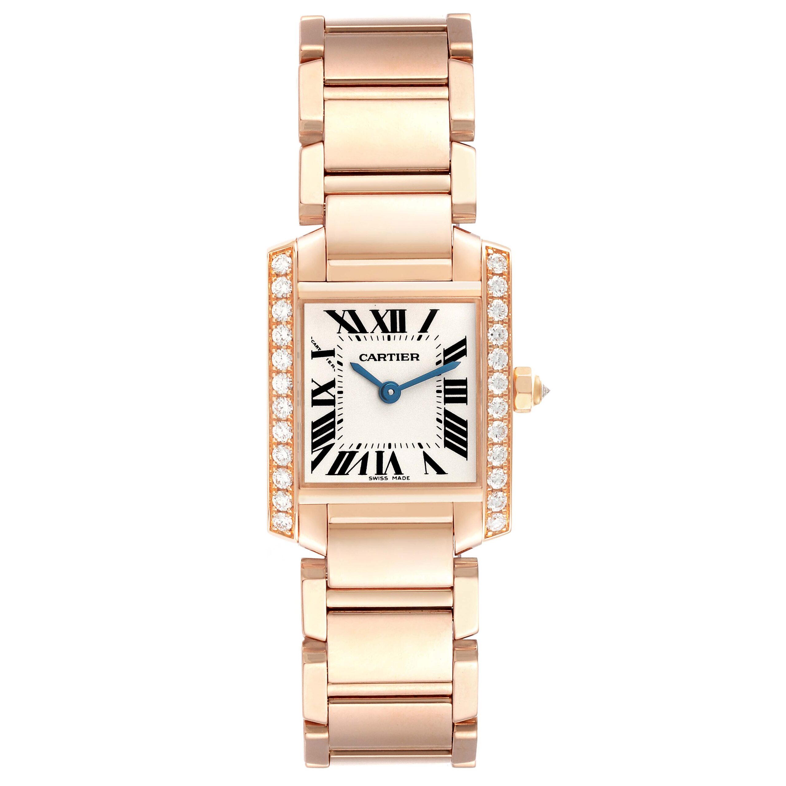Cartier Tank Francaise Small Rose Gold Diamond Ladies Watch WE10456H Box Papers