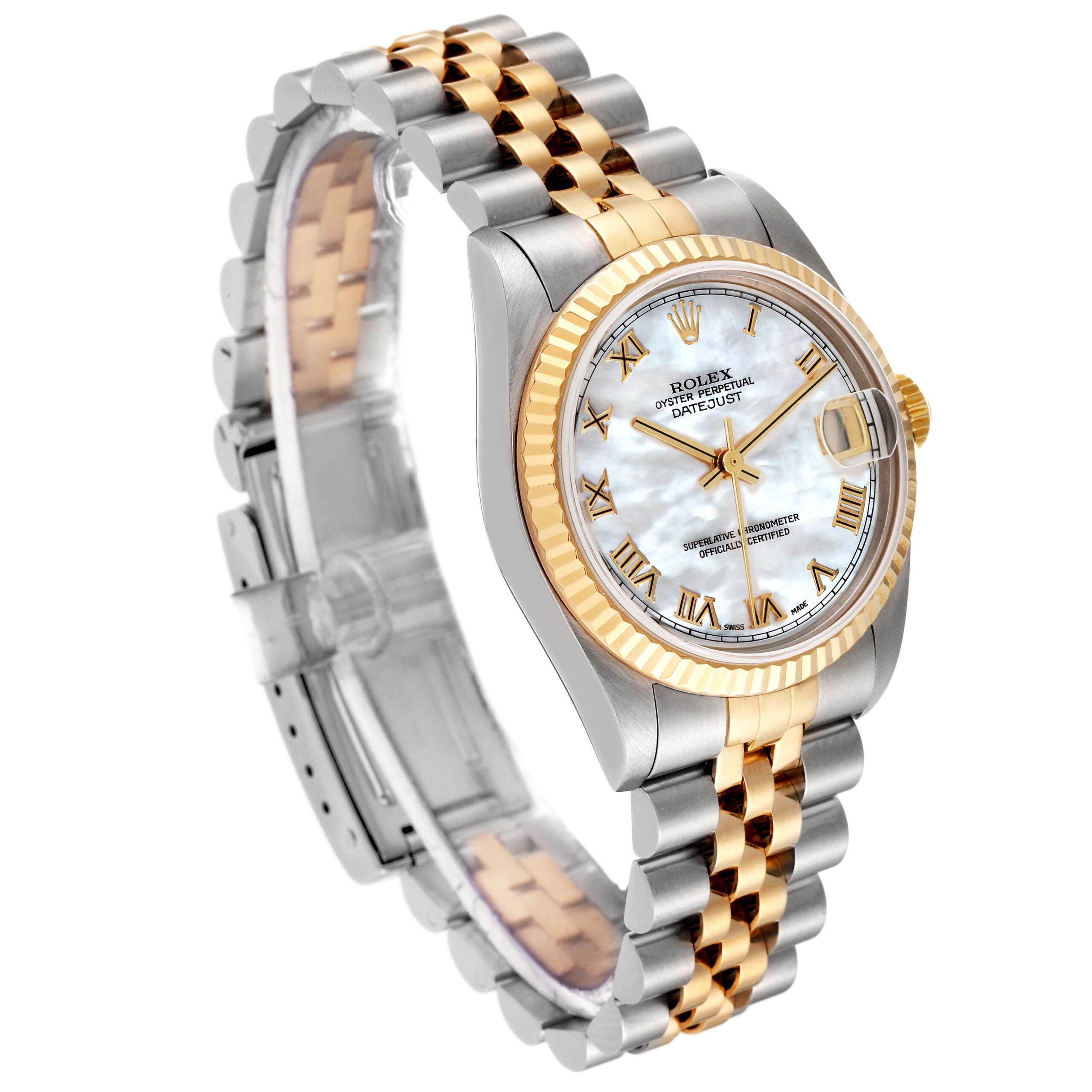 Rolex Datejust Midsize Steel Yellow Gold Mother of Pearl Roman Dial Ladies Watch 78273