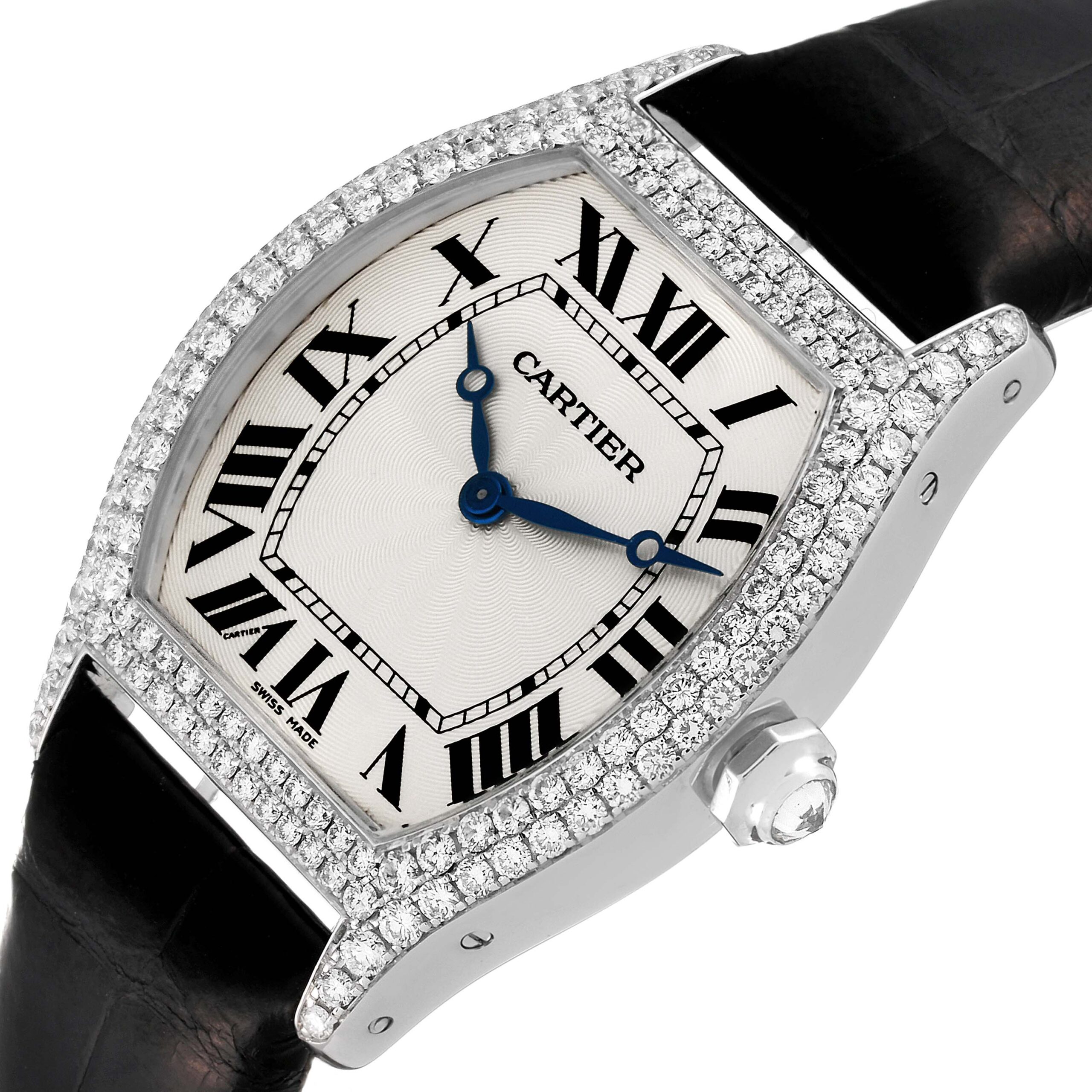 Cartier Tortue 18K White Gold Diamond Mens Watch WA504351