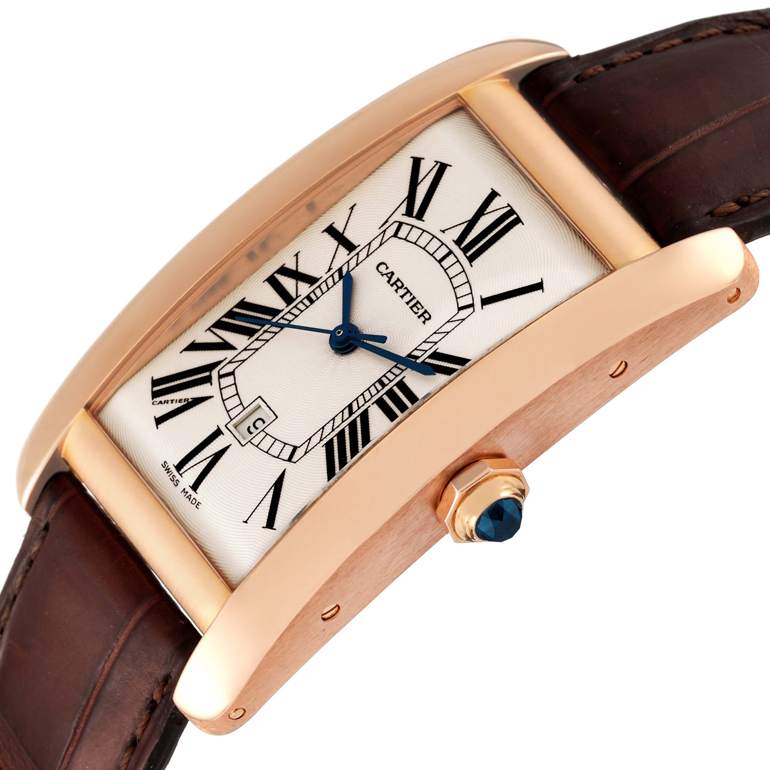 Cartier Tank Americaine Large 18K Rose Gold Brown Strap Watch W2609156