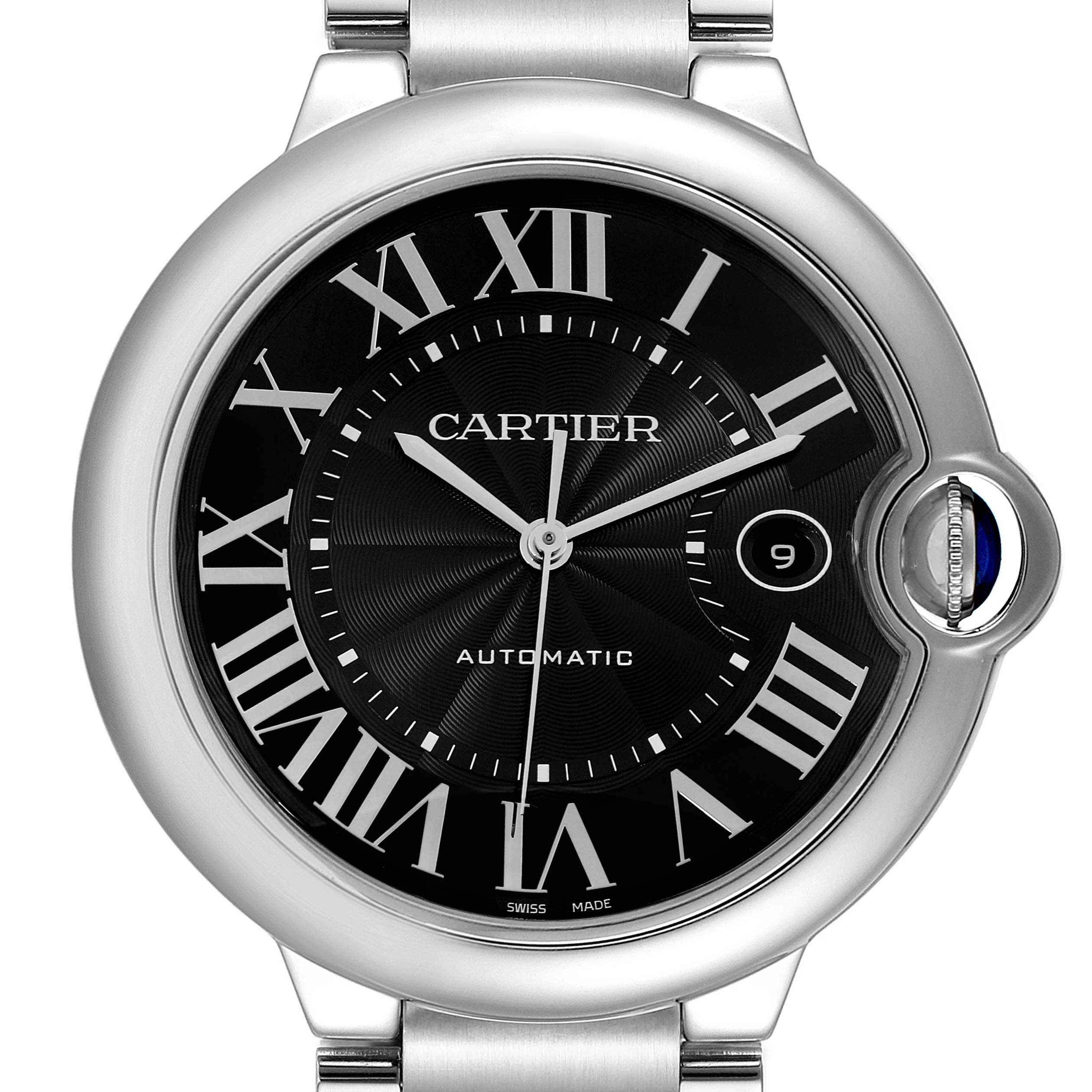 Cartier Ballon Bleu 42mm Black Dial Steel Mens Watch W6920042 Box Papers