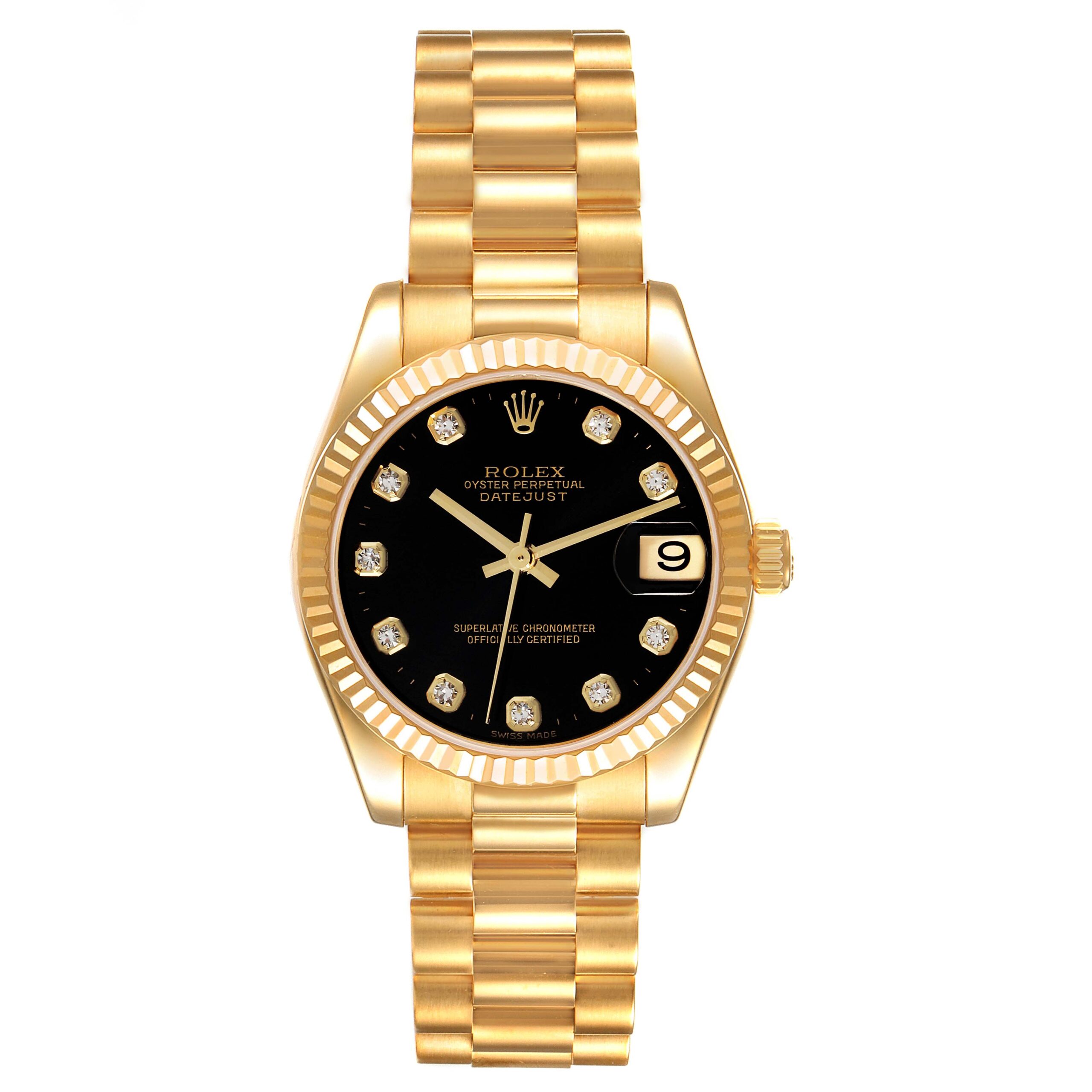 Rolex Datejust President Midsize Yellow Gold Diamond Dial Ladies Watch 178278