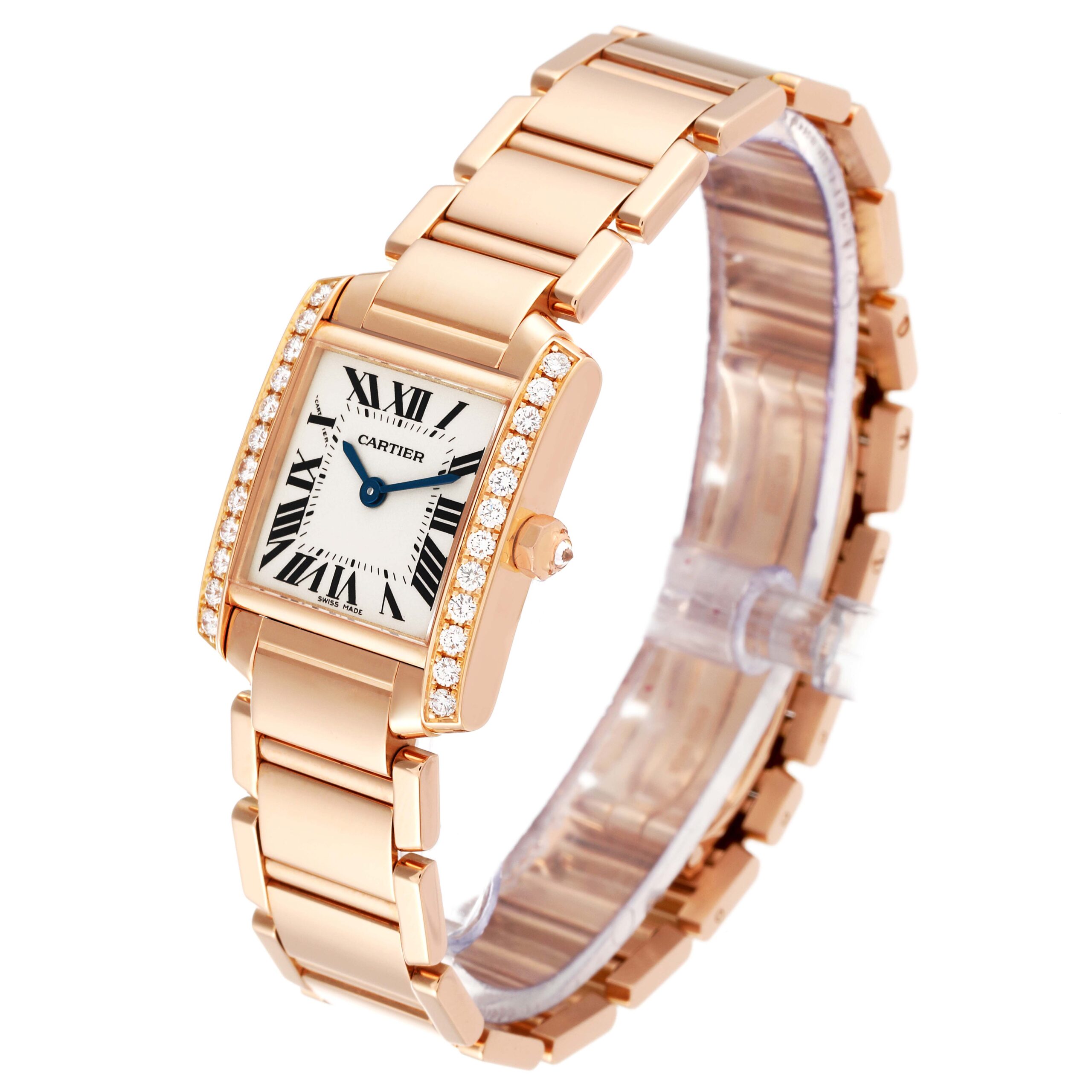 Cartier Tank Francaise Small Rose Gold Diamond Ladies Watch WE10456H Box Papers