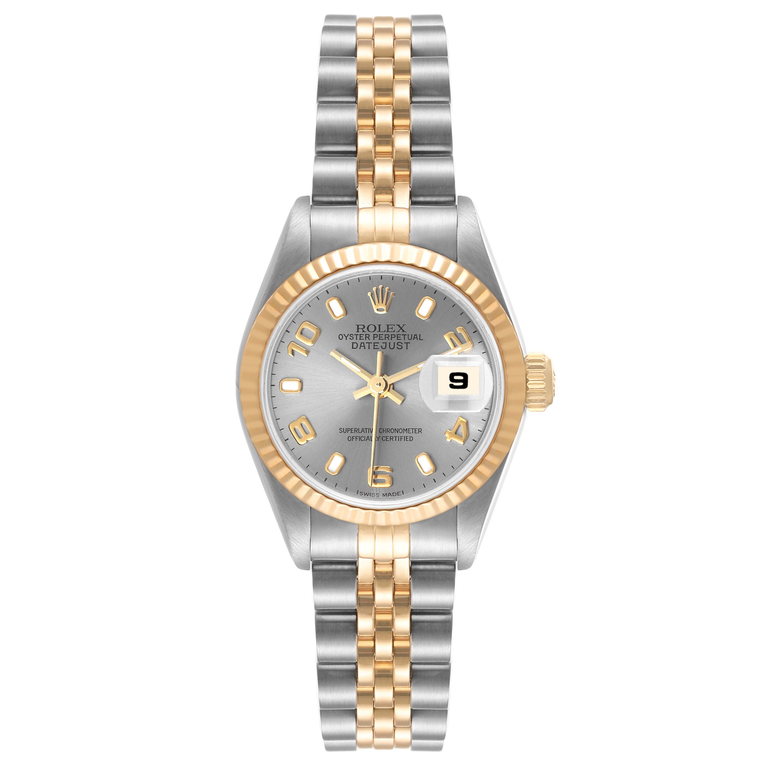 Rolex Datejust Steel Yellow Gold Slate Dial Ladies Watch 79173 Box Papers