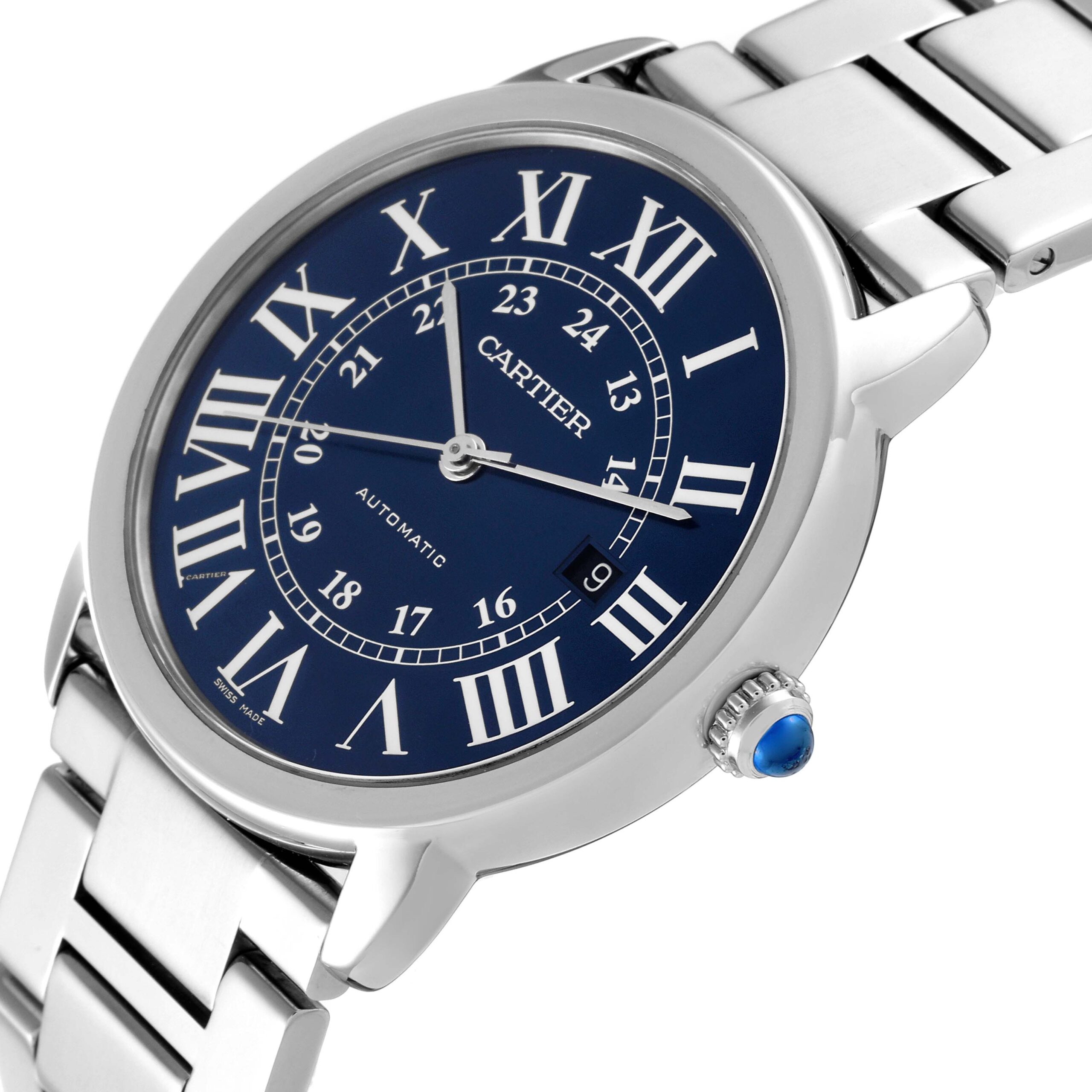 Cartier Ronde Solo XL Blue Dial Automatic Steel Mens Watch WSRN0023 Box Card