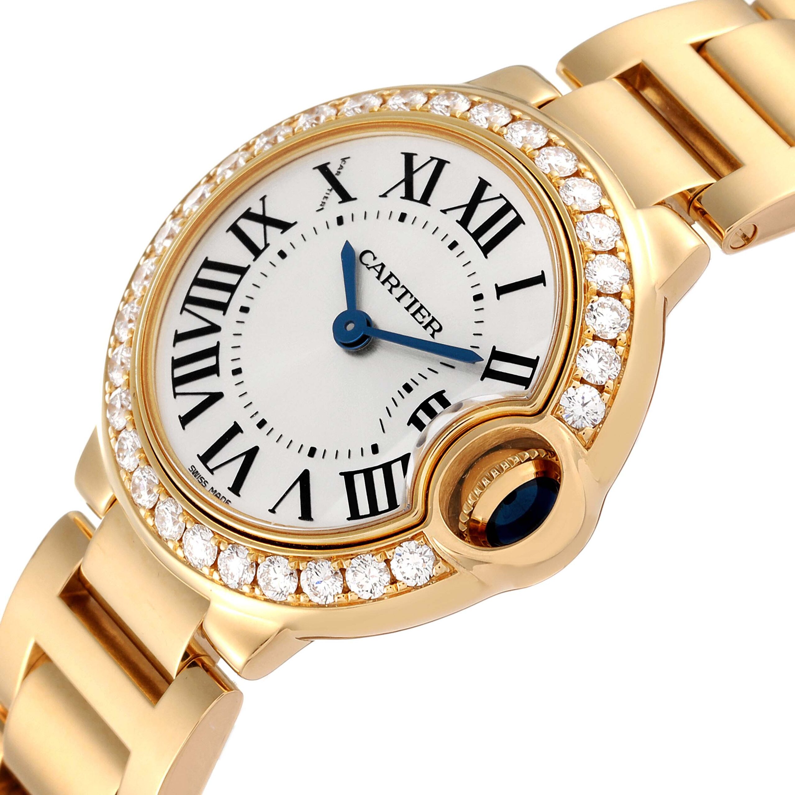 Cartier Ballon Bleu Yellow Gold Diamond Bezel Ladies Watch WE9001Z3 Box Papers