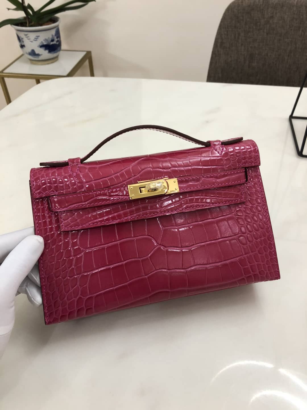 Hermes Kelly Dupe 22CM Crocodile Shiny Replica Bag
