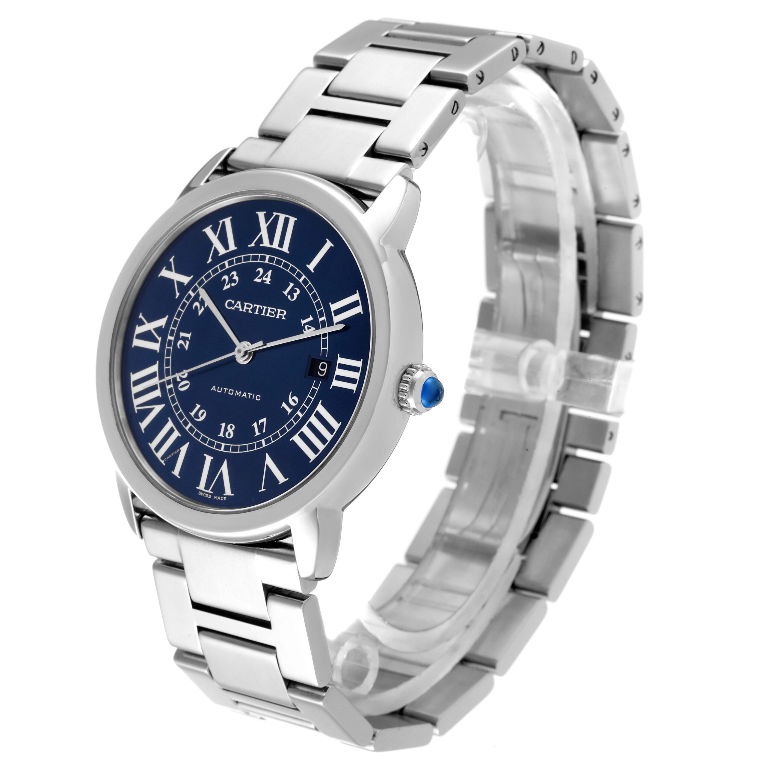 Cartier Ronde Solo XL Blue Dial Automatic Steel Mens Watch WSRN0023 Box Card