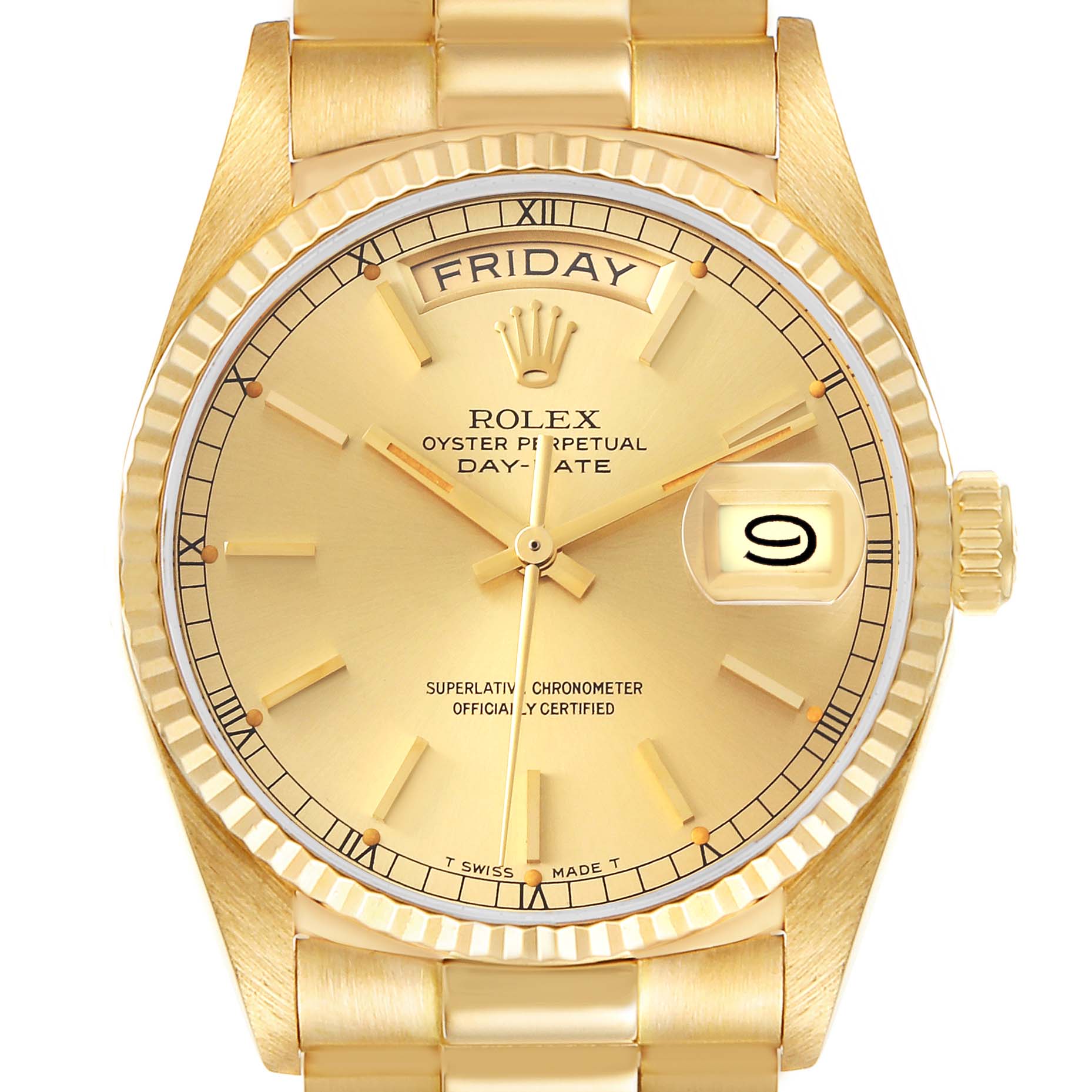 Rolex President Day-Date Yellow Gold Champagne Dial Mens Watch 18038