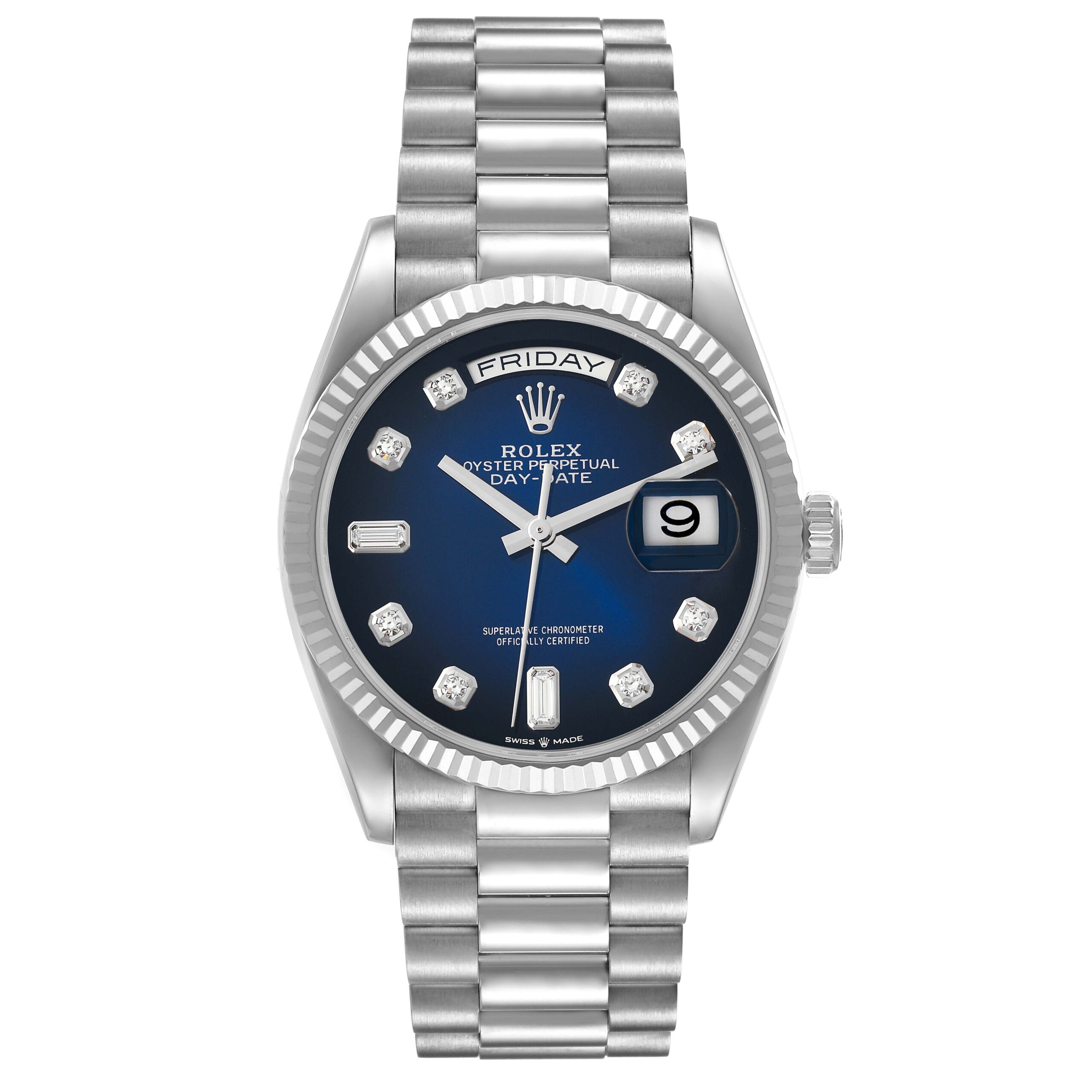 Rolex President Day-Date White Gold Diamond Dial Mens Watch 128239 Box Card