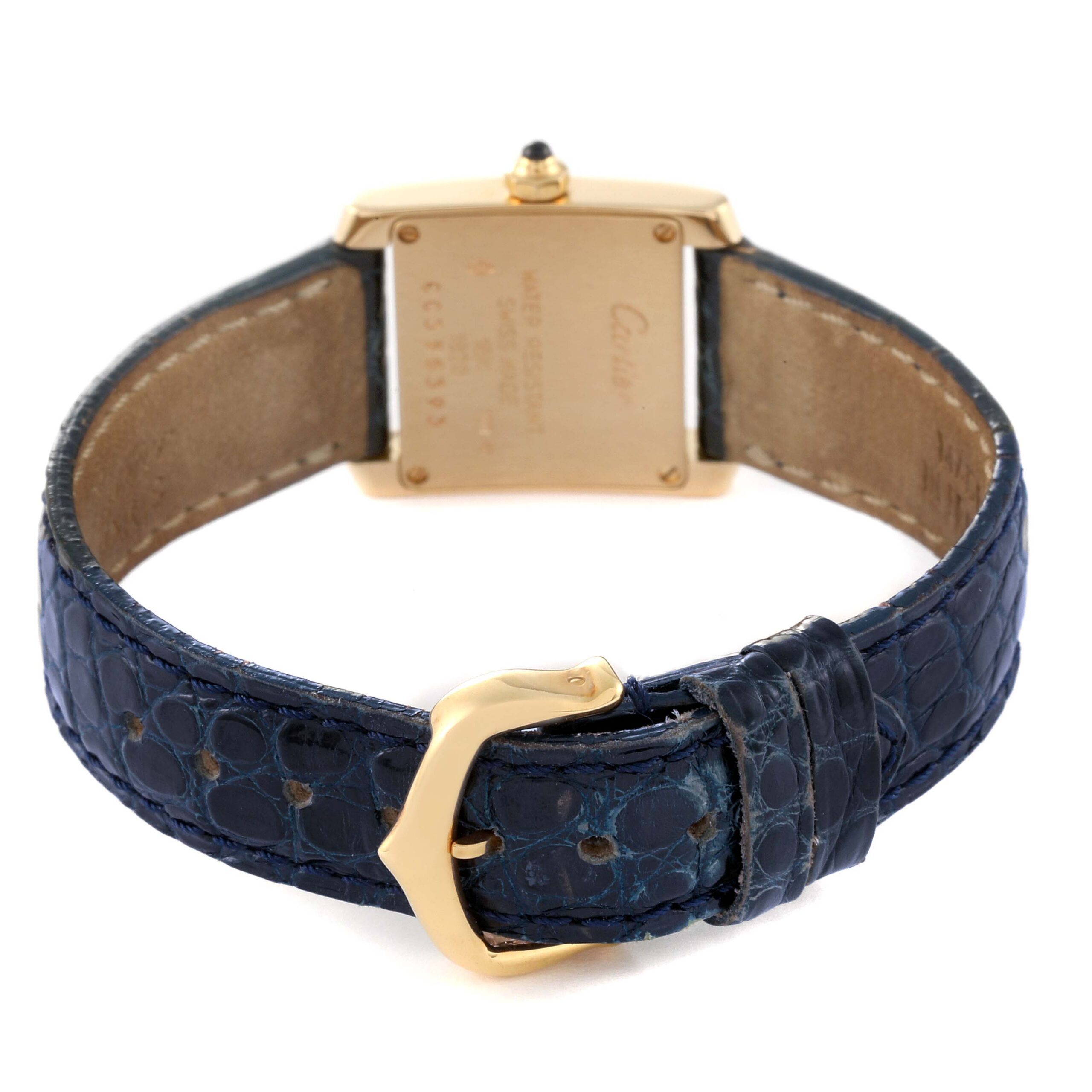 Cartier Tank Francaise Yellow Gold Blue Strap Ladies Watch W5000256