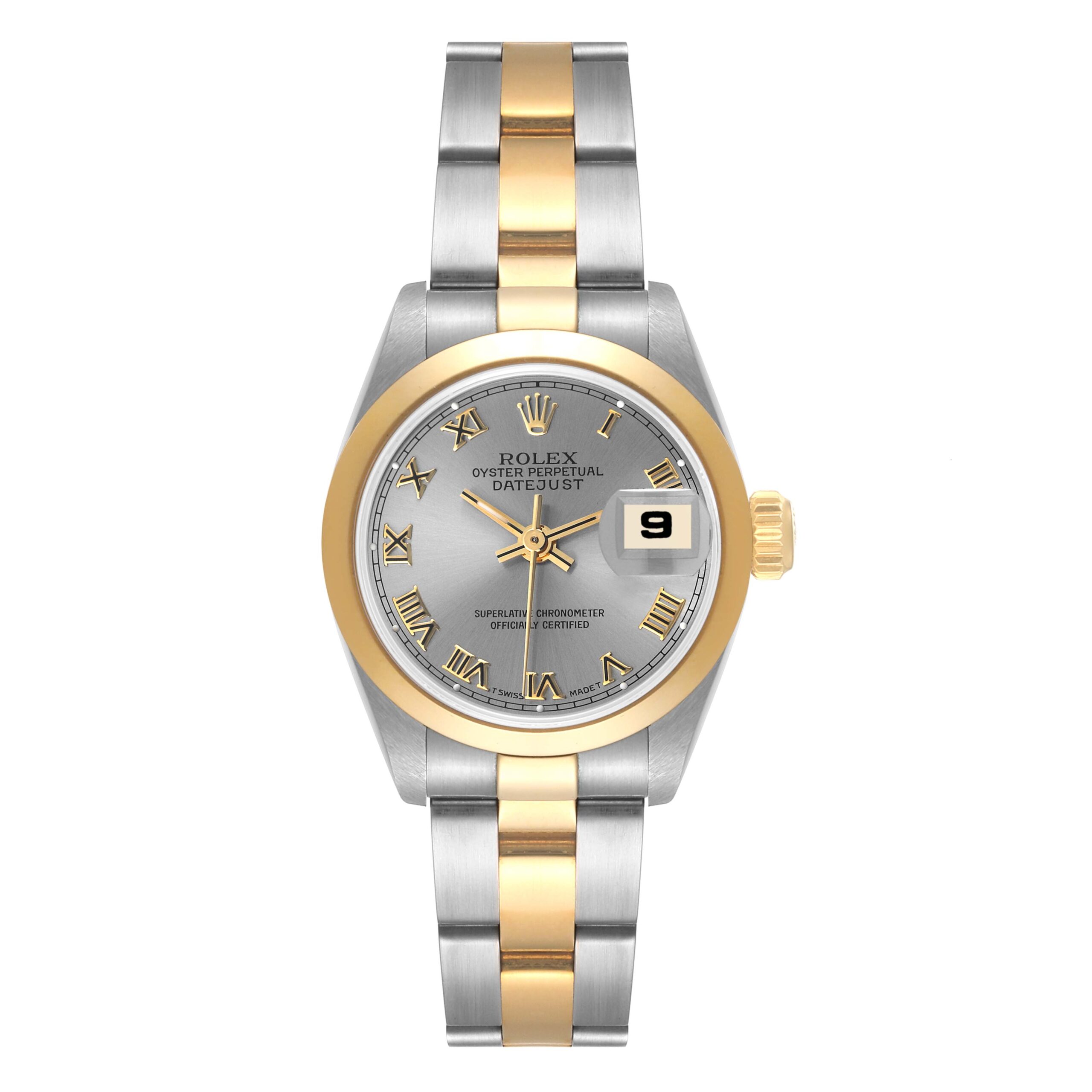 Rolex Datejust Steel Yellow Gold Slate Roman Dial Ladies Watch 69163