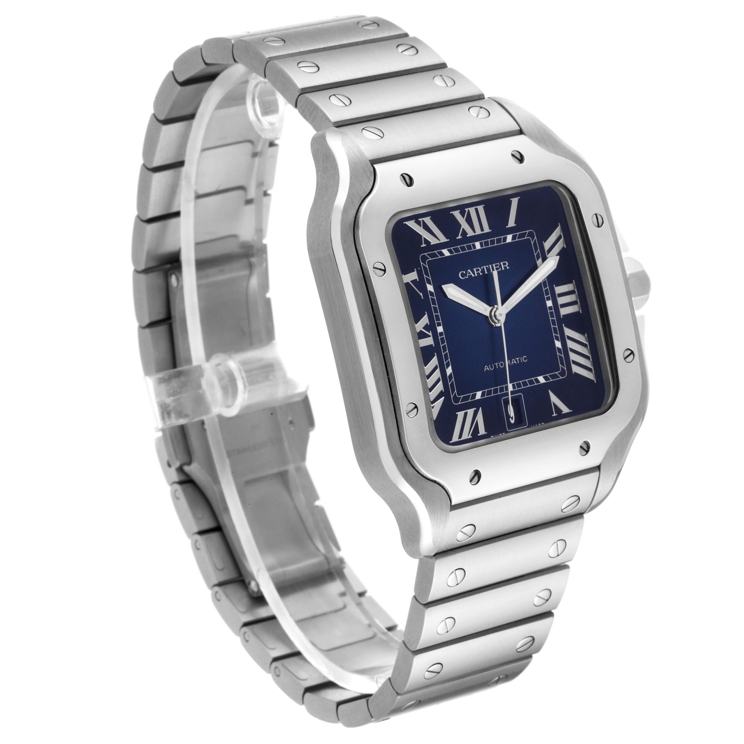 Cartier Santos Stainless Steel Blue Dial Mens Watch WSSA0030 Unworn