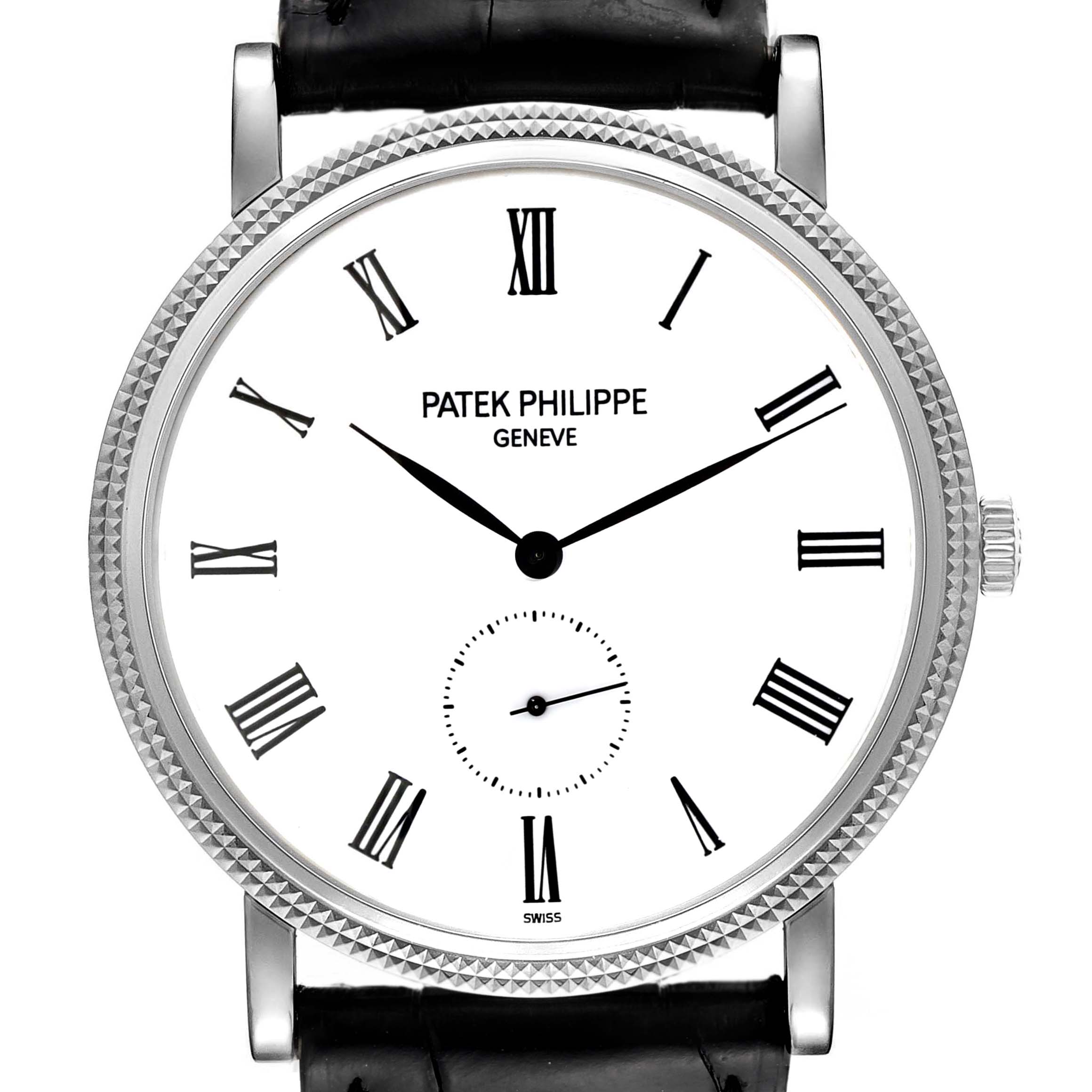 Patek Philippe Calatrava White Gold Black Strap Mens Watch 5119