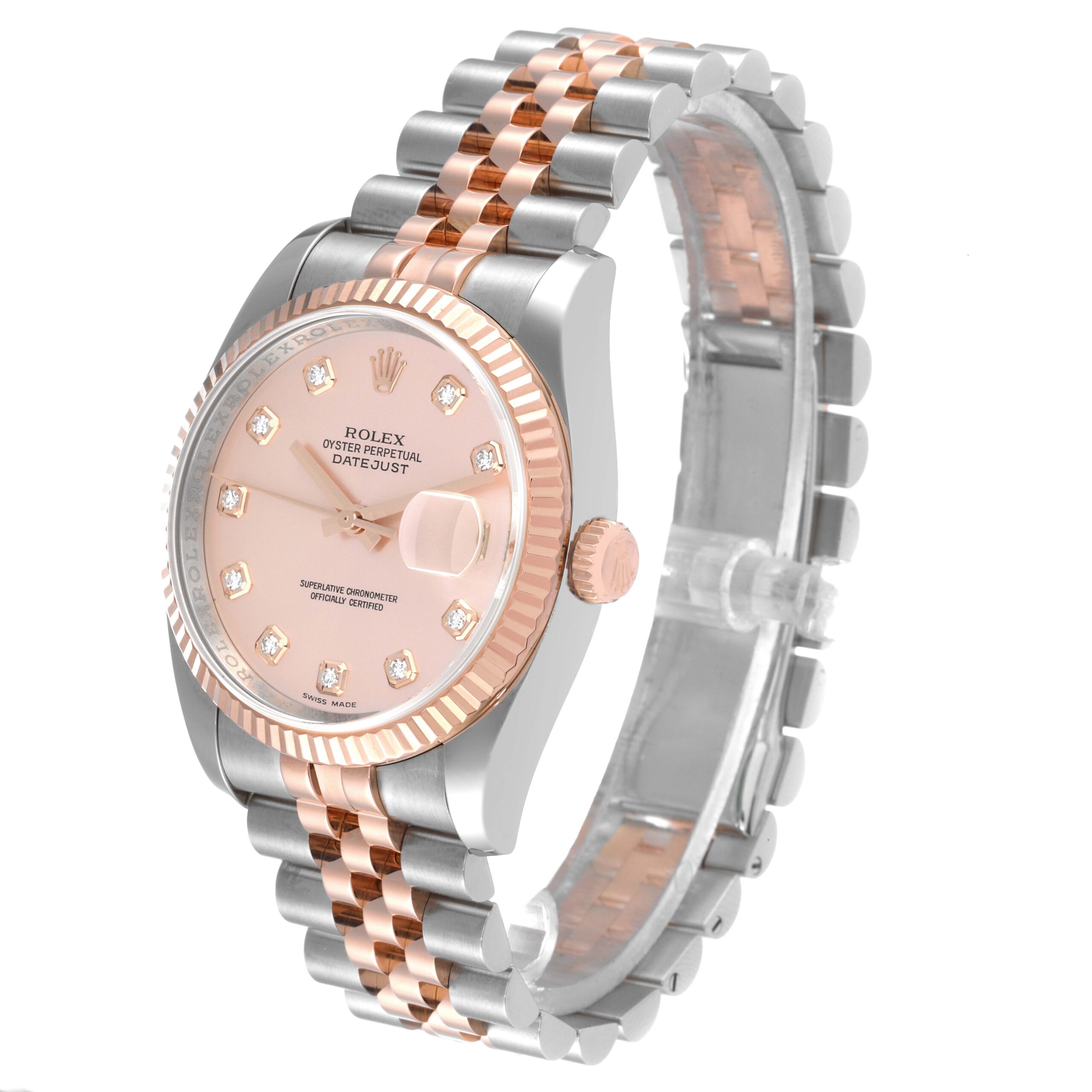 Rolex Datejust Steel Rose Gold Diamond Mens Watch 116231