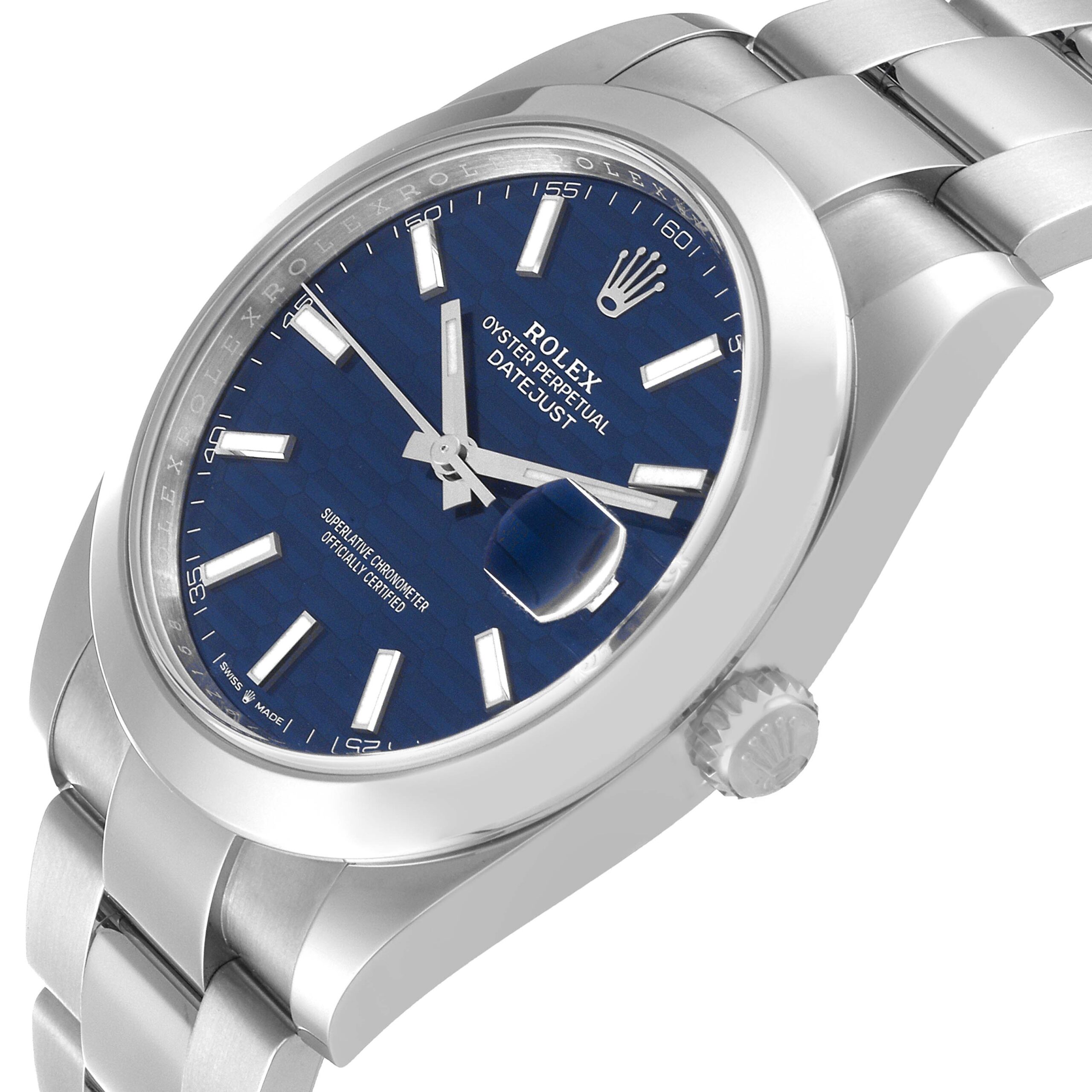 Rolex Datejust 41 Blue Fluted Dial Smooth Bezel Steel Mens Watch 126300 Unworn
