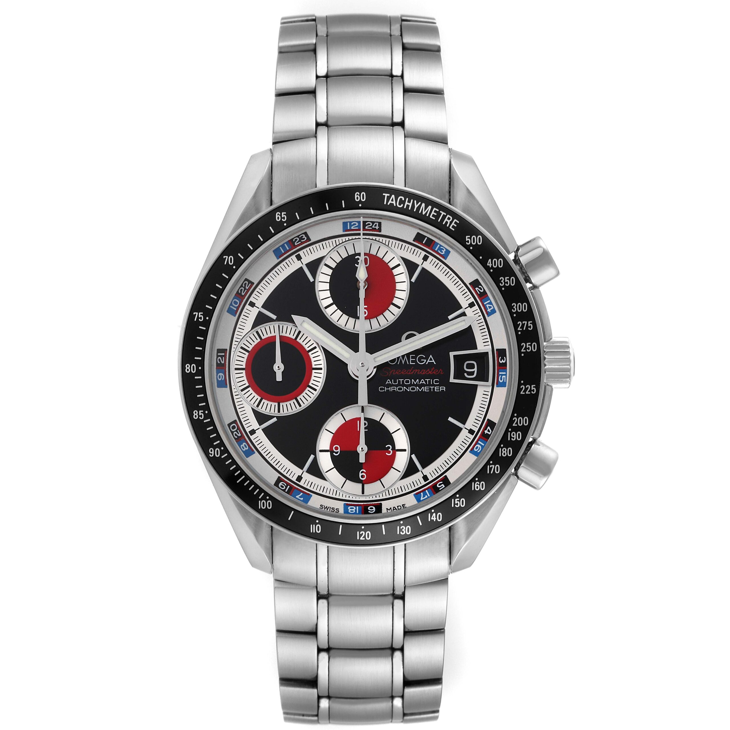 Omega Speedmaster Black Red Casino Dial Steel Mens Watch 3210.52.00 Box Card