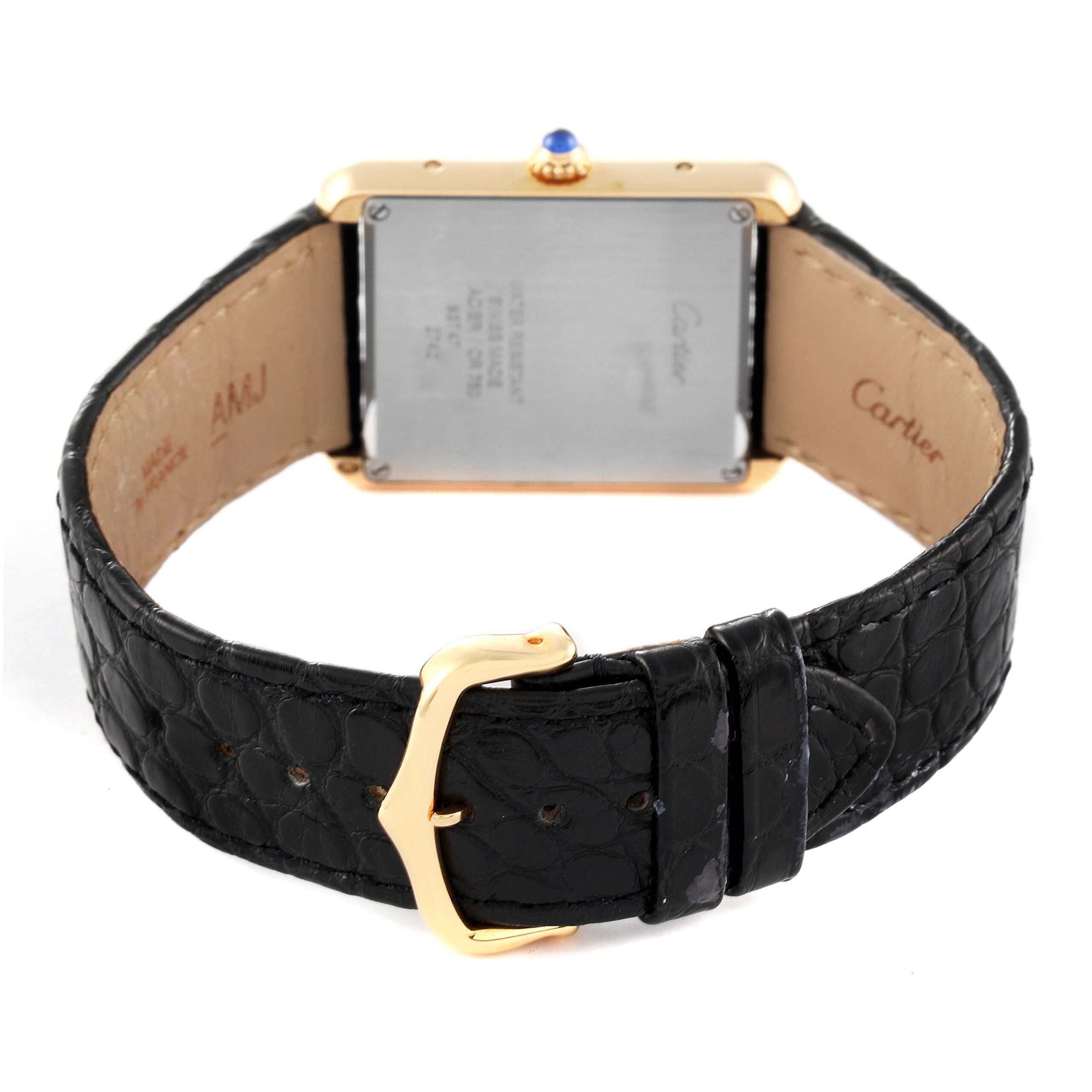 Cartier Tank Solo Yellow Gold Steel Black Strap Mens Watch W1018855