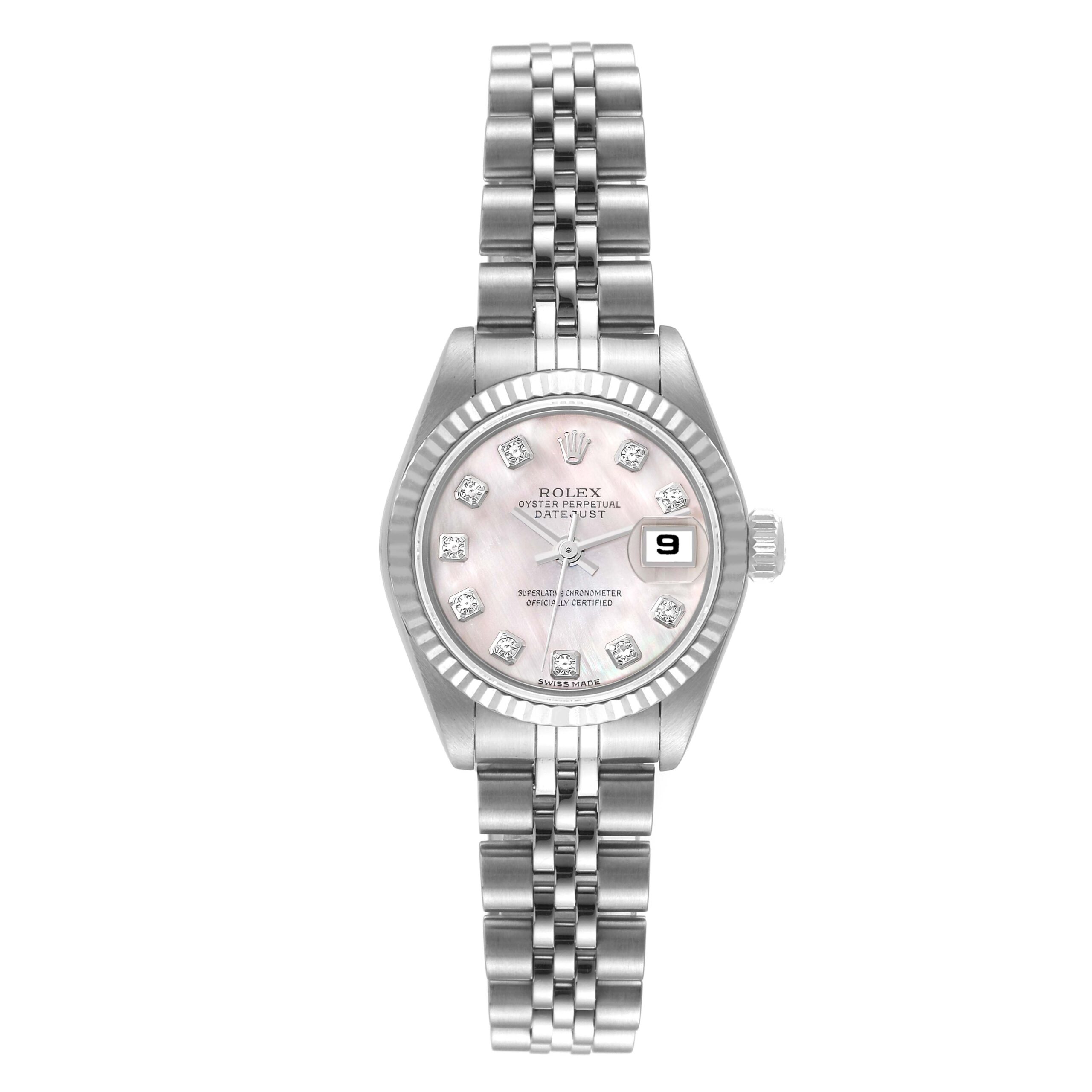 Rolex Datejust Steel White Gold Mother of Pearl Diamond Ladies Watch 79174 Box Papers