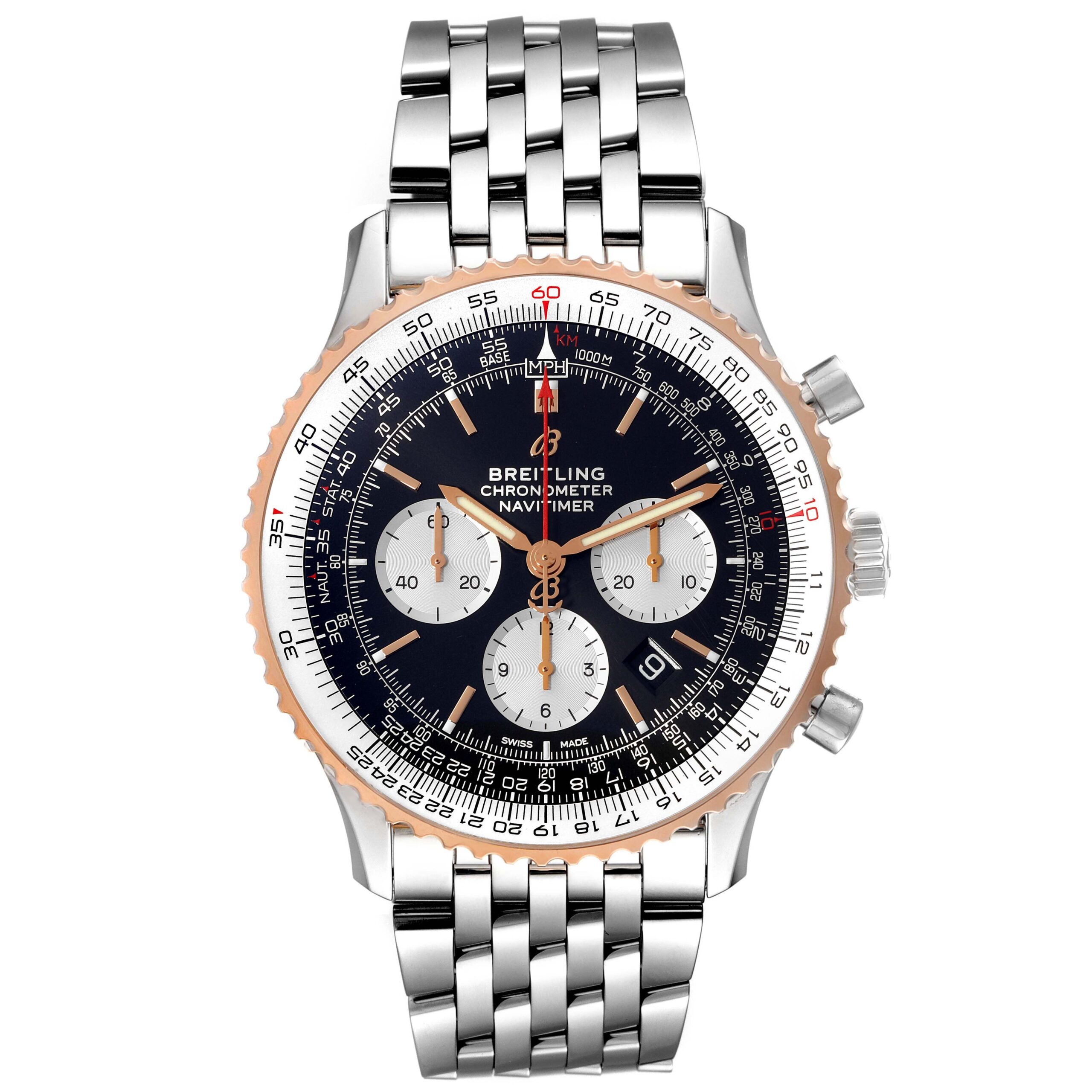 Breitling Navitimer 01 46mm Steel Rose Gold Black Dial Watch UB0127