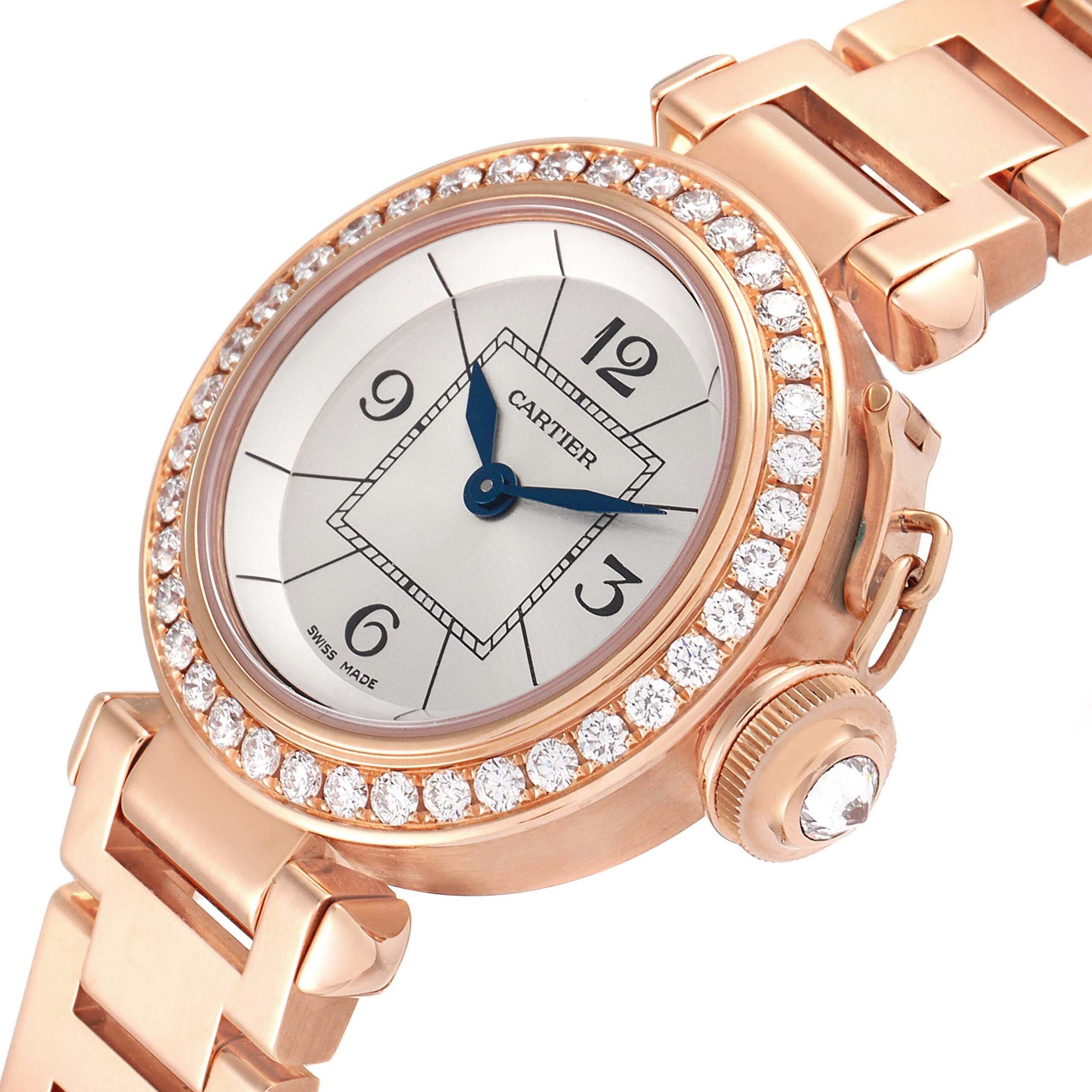 Cartier Miss Pasha Rose Gold Silver Dial Diamond Ladies Watch WJ124014
