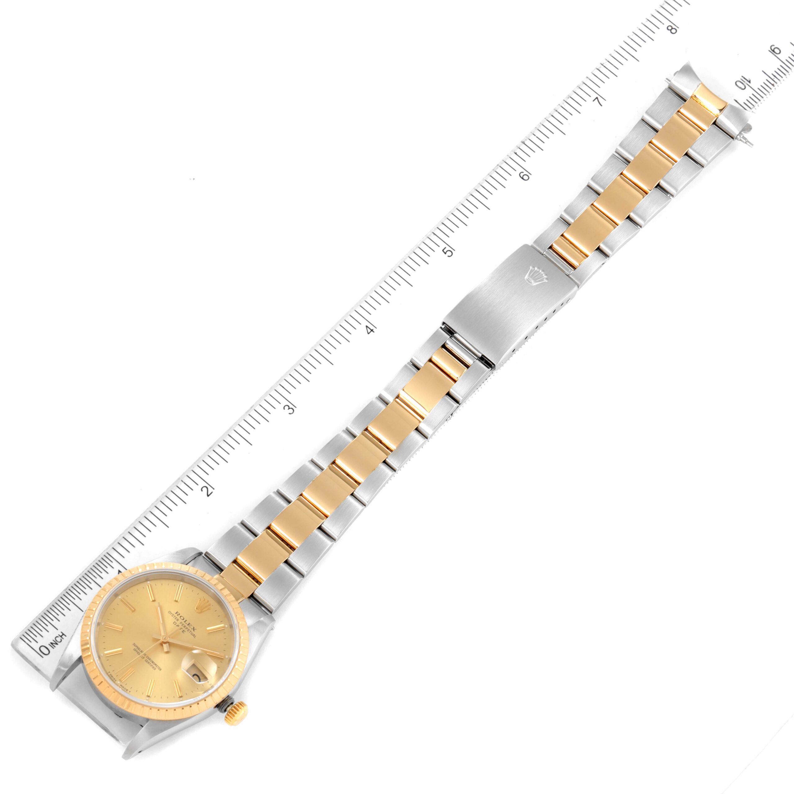 Rolex Date Baton Dial Oyster Bracelet Steel Yellow Gold Mens Watch 15223