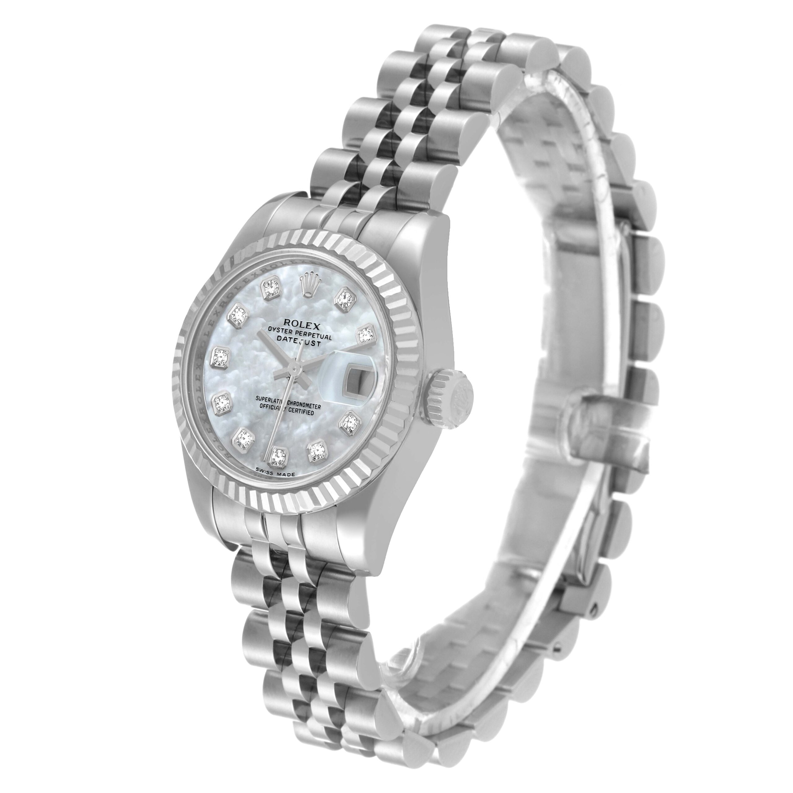 Rolex Datejust Steel White Gold Mother of Pearl Diamond Dial Ladies Watch 179174