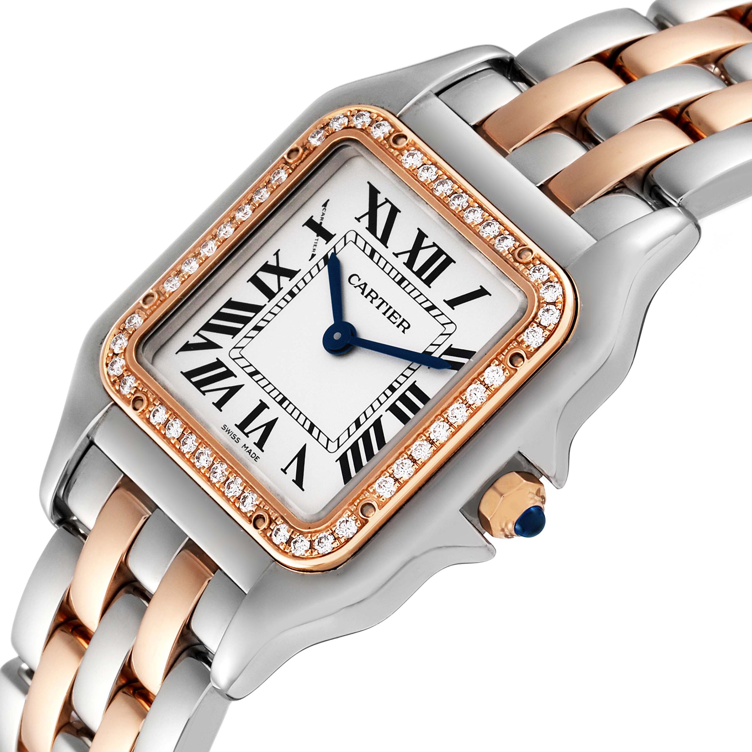 Cartier Panthere Medium Steel Rose Gold Diamond Ladies Watch W3PN0007 Box Card