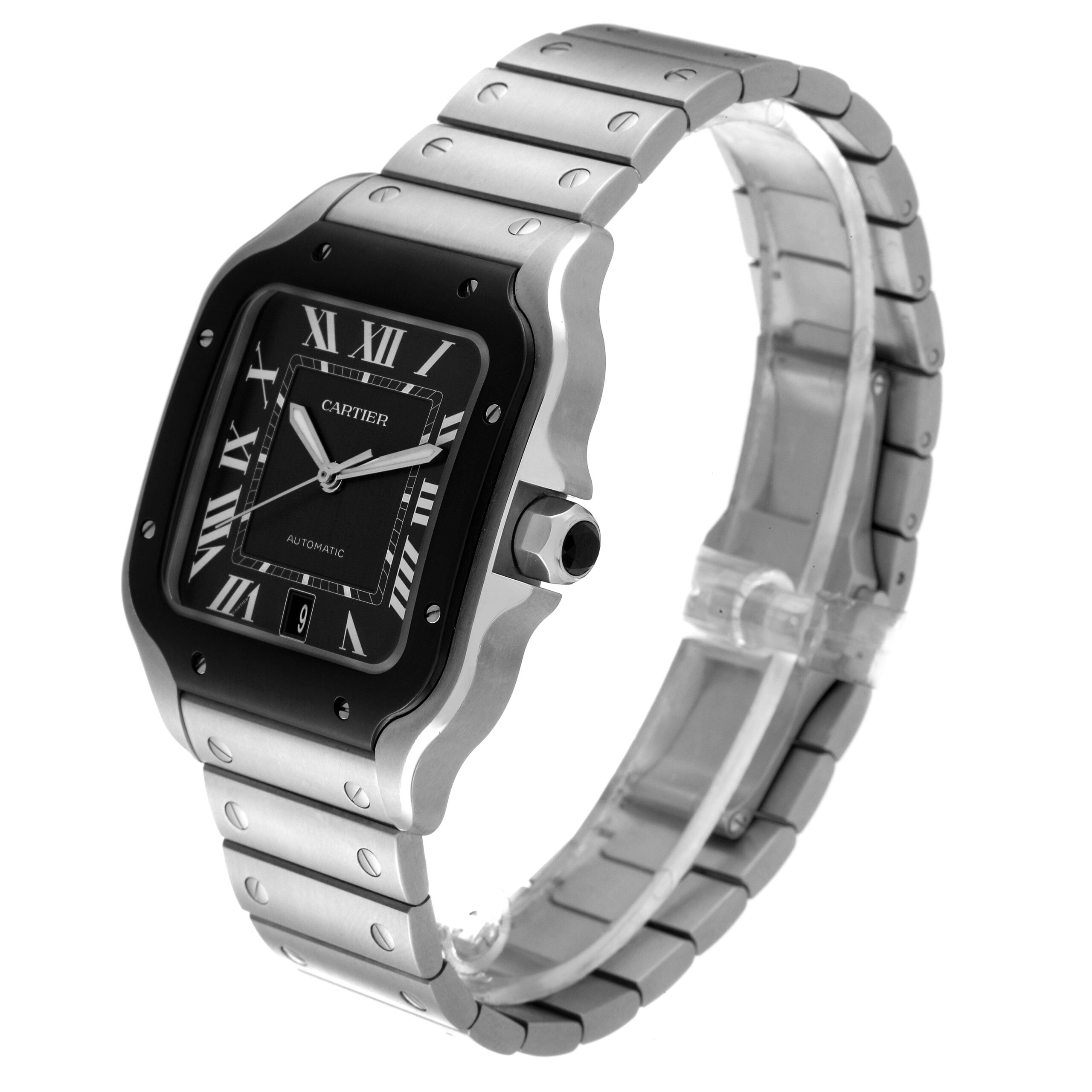 Cartier Santos Stainless Steel DLC Grey Dial Mens Watch WSSA0037 Unworn