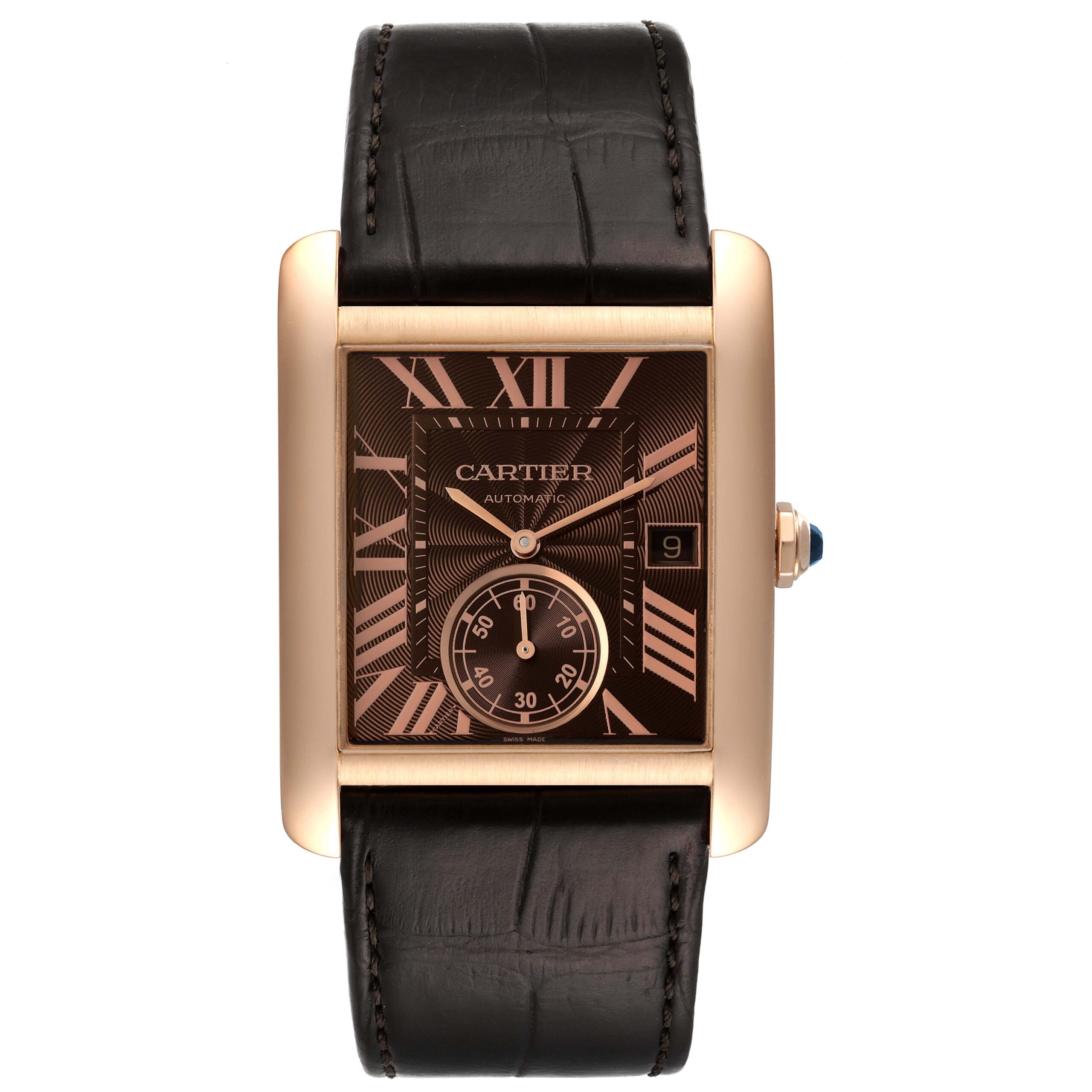 Cartier Tank MC Rose Gold Brown Dial Brown Strap Mens Watch W5330002